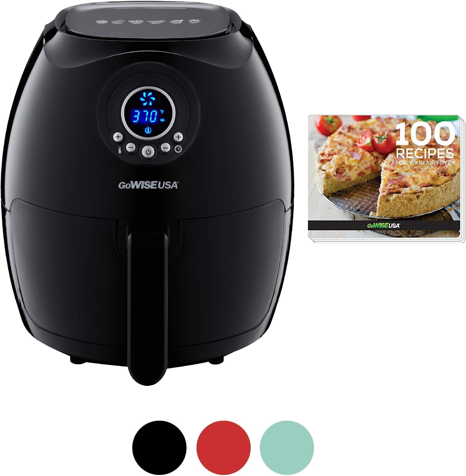 GoWISE USA GW22932 3.7-Quart Digital Air Fryer + 100 Recipes, Qt, Black