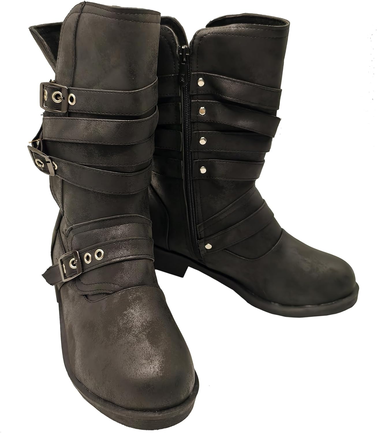 Womens Boots Medieval Renaissance Faux Leather Mid Top Boot Gothic Viking Pirate Shoes Halloween Cosplay for Women