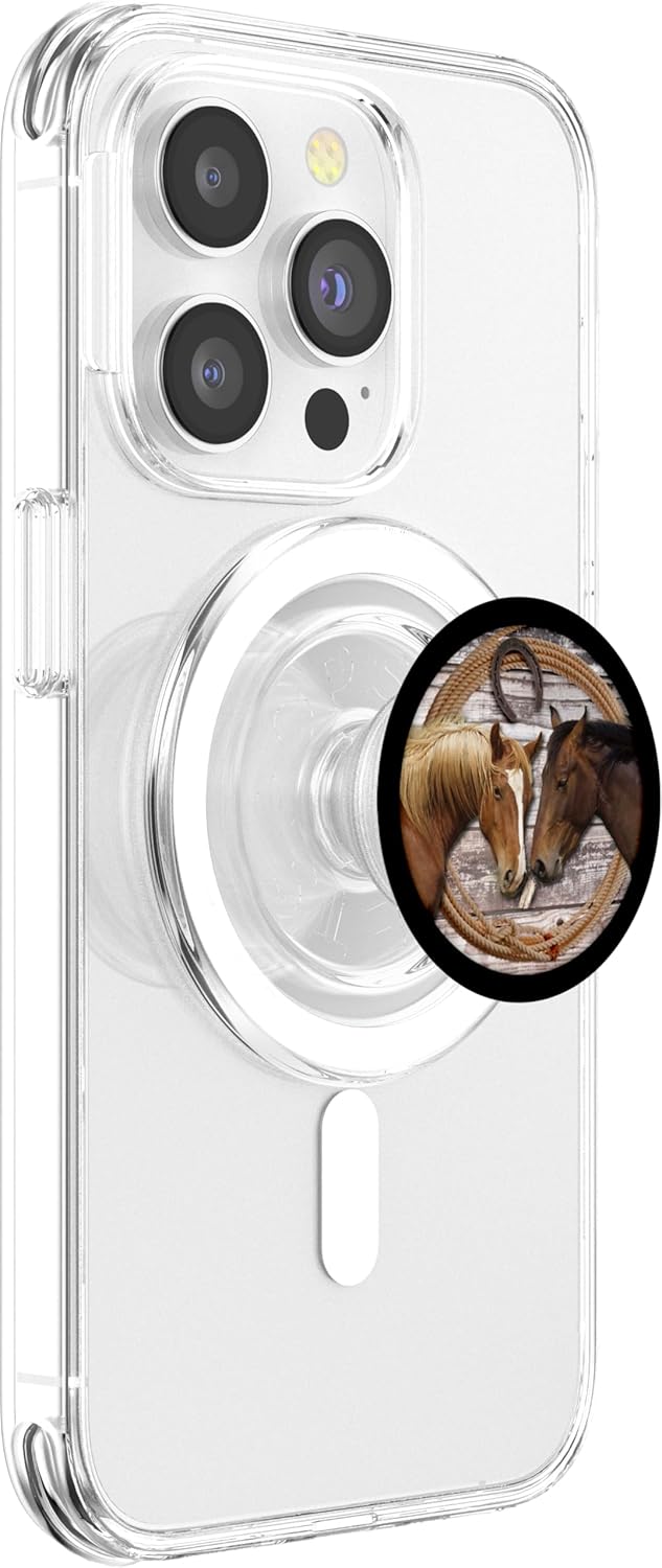 Cute Horse Pop Phone Grip For Girls - Two Horses Horseshoe PopSockets PopGrip: Swappable Grip for Phones & Tablets PopSockets PopGrip for MagSafe