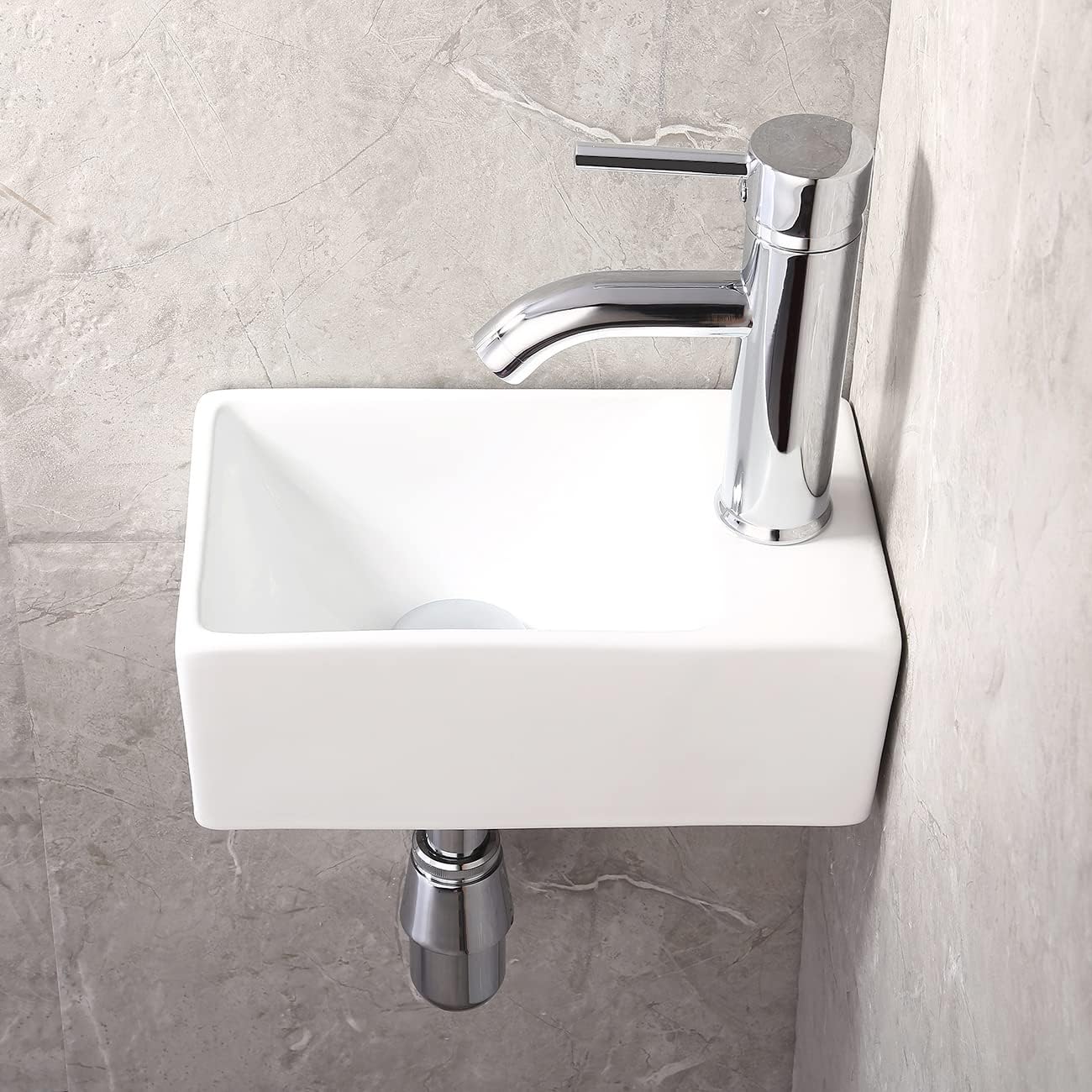 KES Wall Mount Bathroom Sink & Sink Drain without Overflow, BWS100R+S2008D-CH