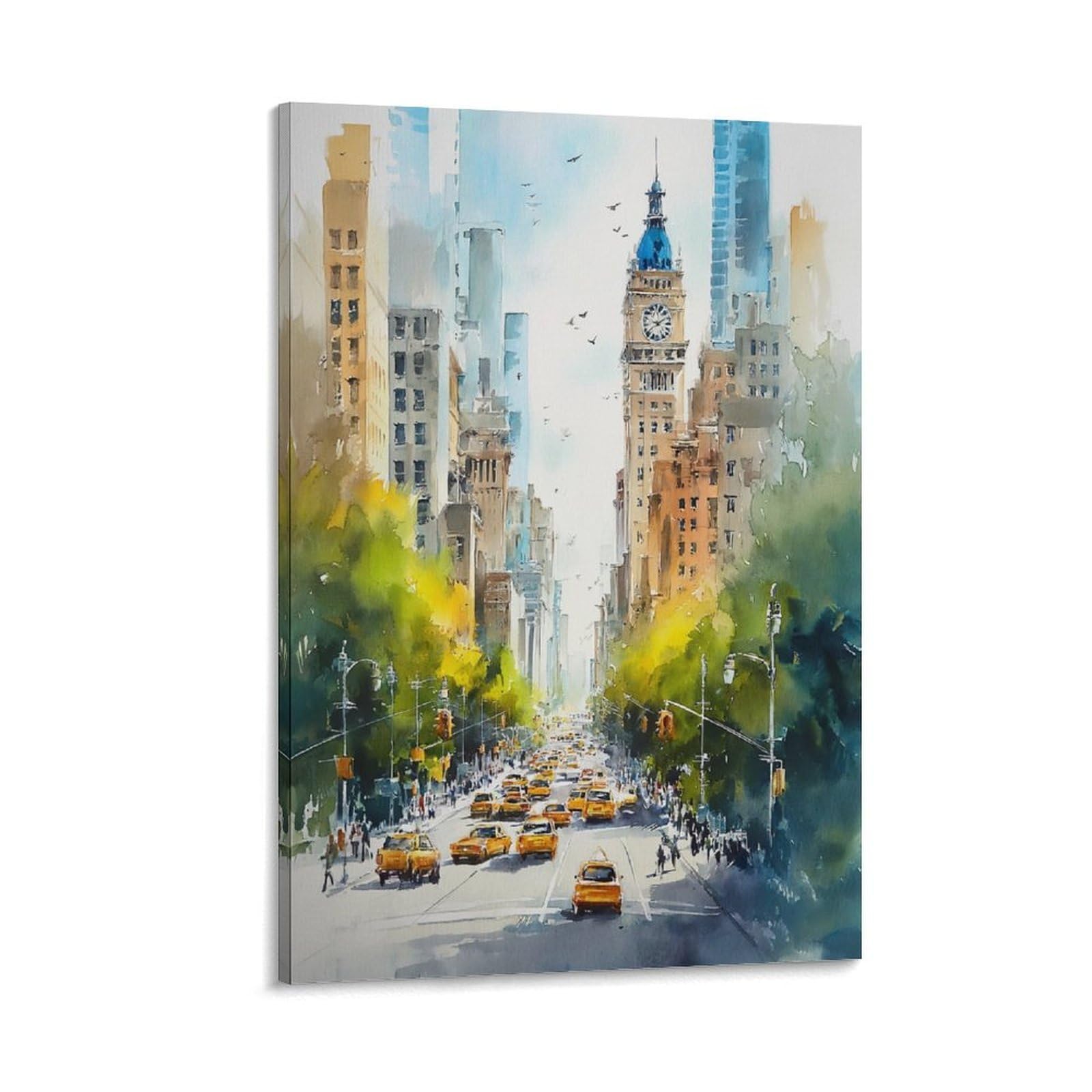 LCYNNH Brooklyn Bridge Watercolor Painting New York Travel Tree 24x36inch(60x90cm) Print Home Bedroom Office Living Room Decor Canvas