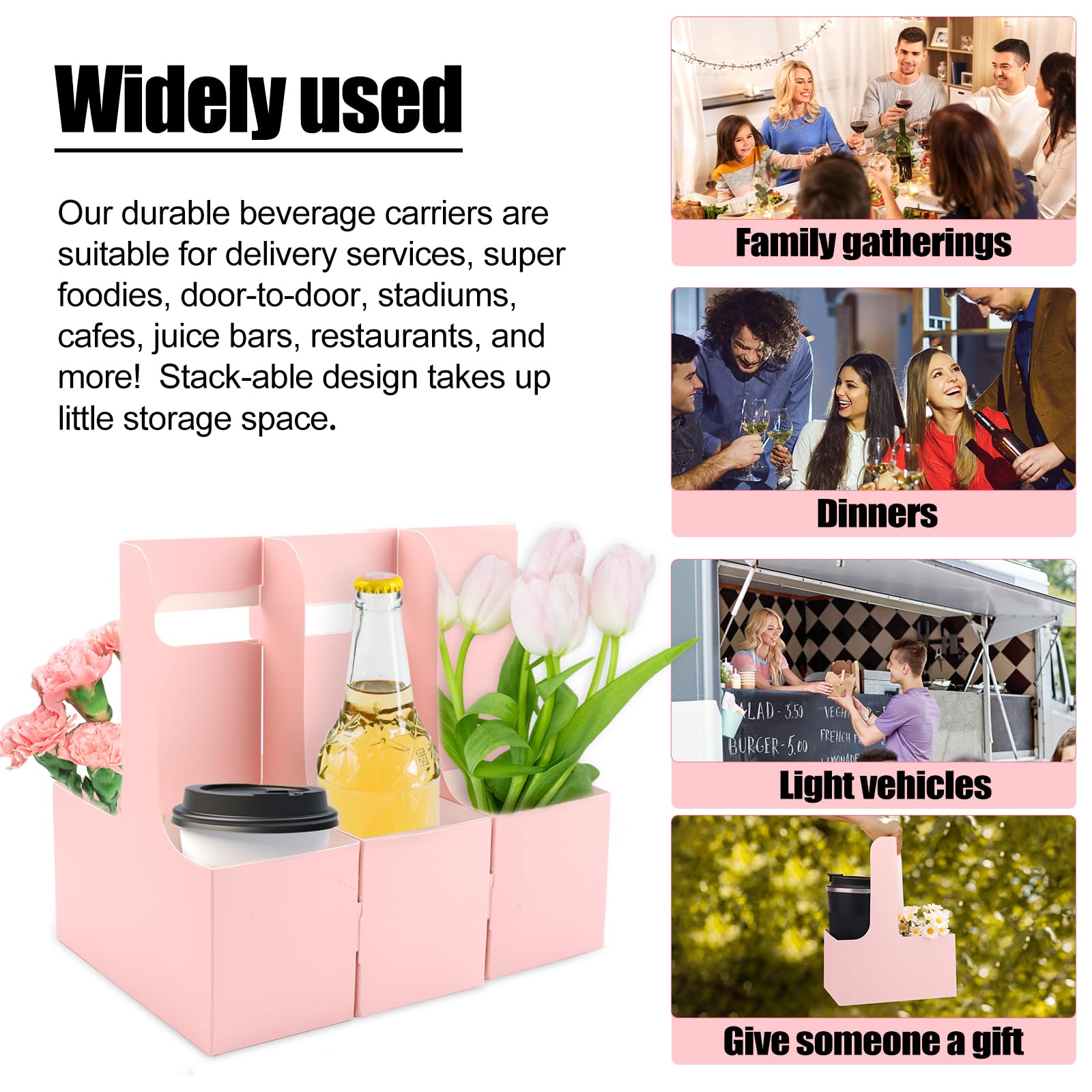 20pcs Porte-Boissons avec Poignées, Porte-Gobelets en Papier Kraft Porte-Gobelets pour Boissons Chaudes ou Froides Porte-Café pour Plats à Emporter Café et Restaurant Livraison de Nourriture
