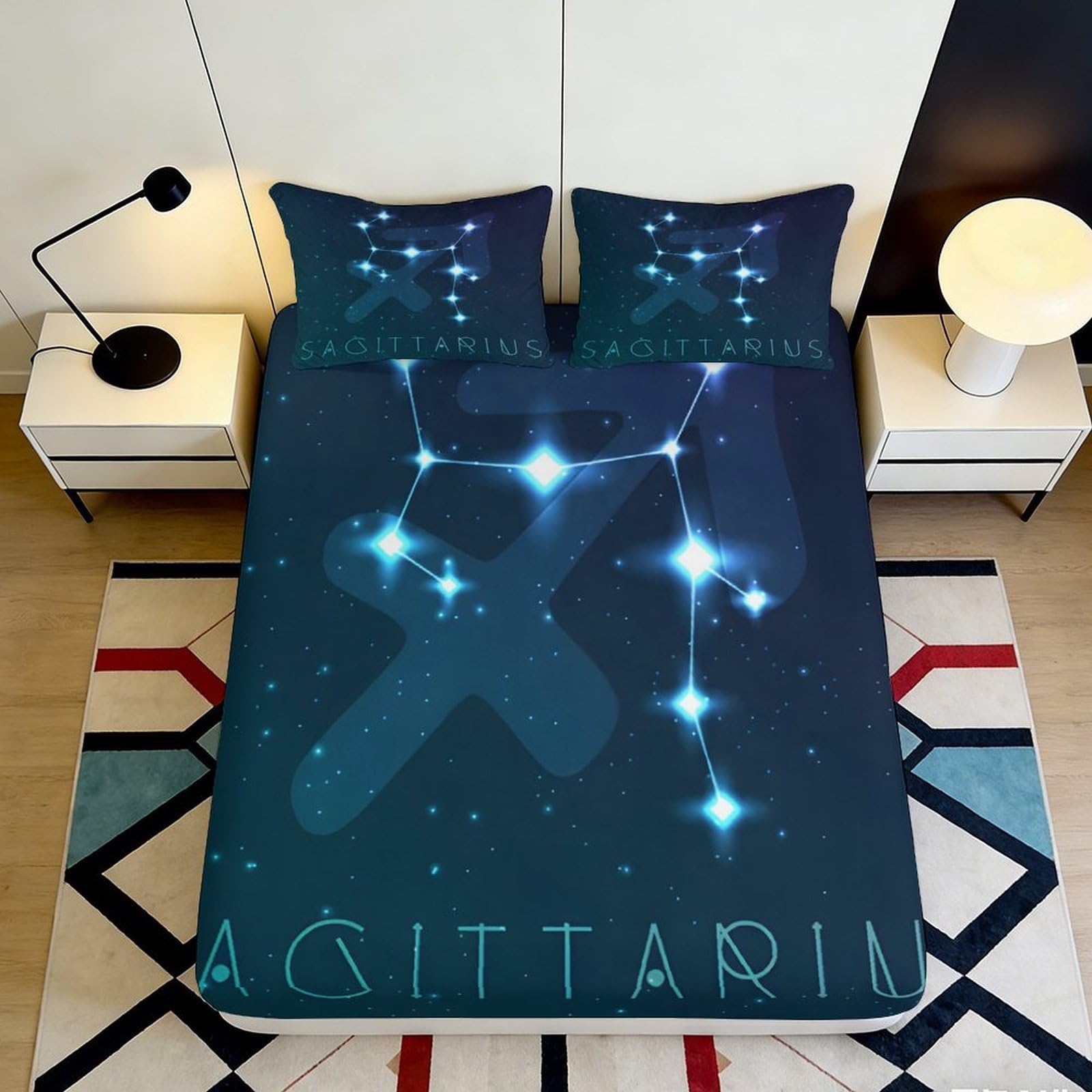 3D Printed Sagittarius Constellation Fitted Sheet Microfiber Soft Breathable Starry Sky Bed Cover for Bedroom Dormitory Guest Room Mattress Protection 120x200x25cm