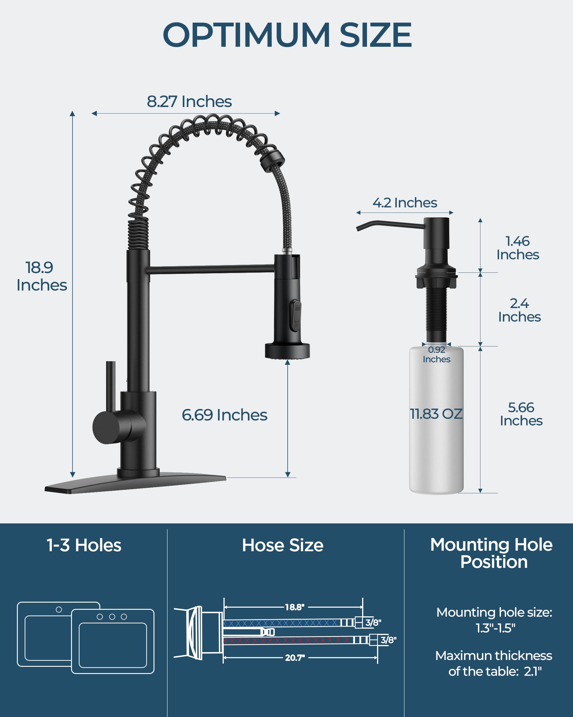 Grifo de Cocina LED con dispensador de jabón, Grifo de Fregadero Comercial de Resorte Tradicional de Acero Inoxidable Negro con rociador extraíble para lavandería y Utilidad RV Camper Bar Granja