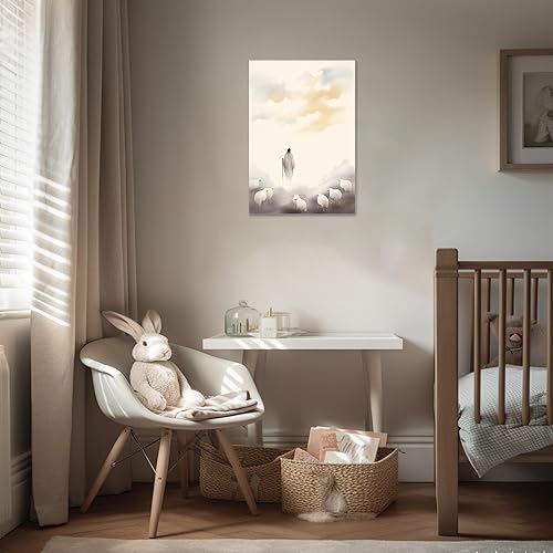 Vista 146 de Arte de pared de Jesús y el niño, póster minimalista bohemio cristiano, lienzo para pared, imagen abstracta de Jesús, arte cristiano religioso Jesús