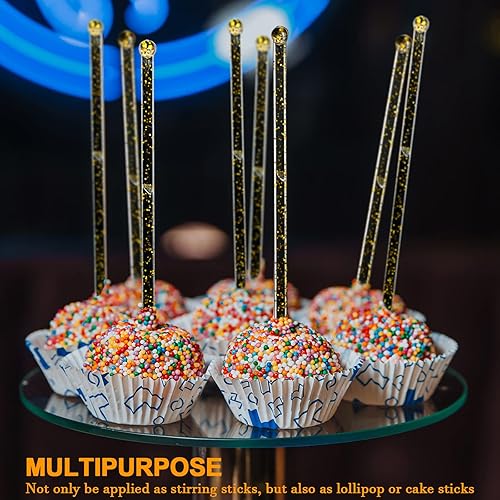 Miniatura 7 de 500 unidades de palitos de plástico con purpurina dorada para tartas de cristal, palitos desechables de cóctel, agitadores de bola redonda, palitos