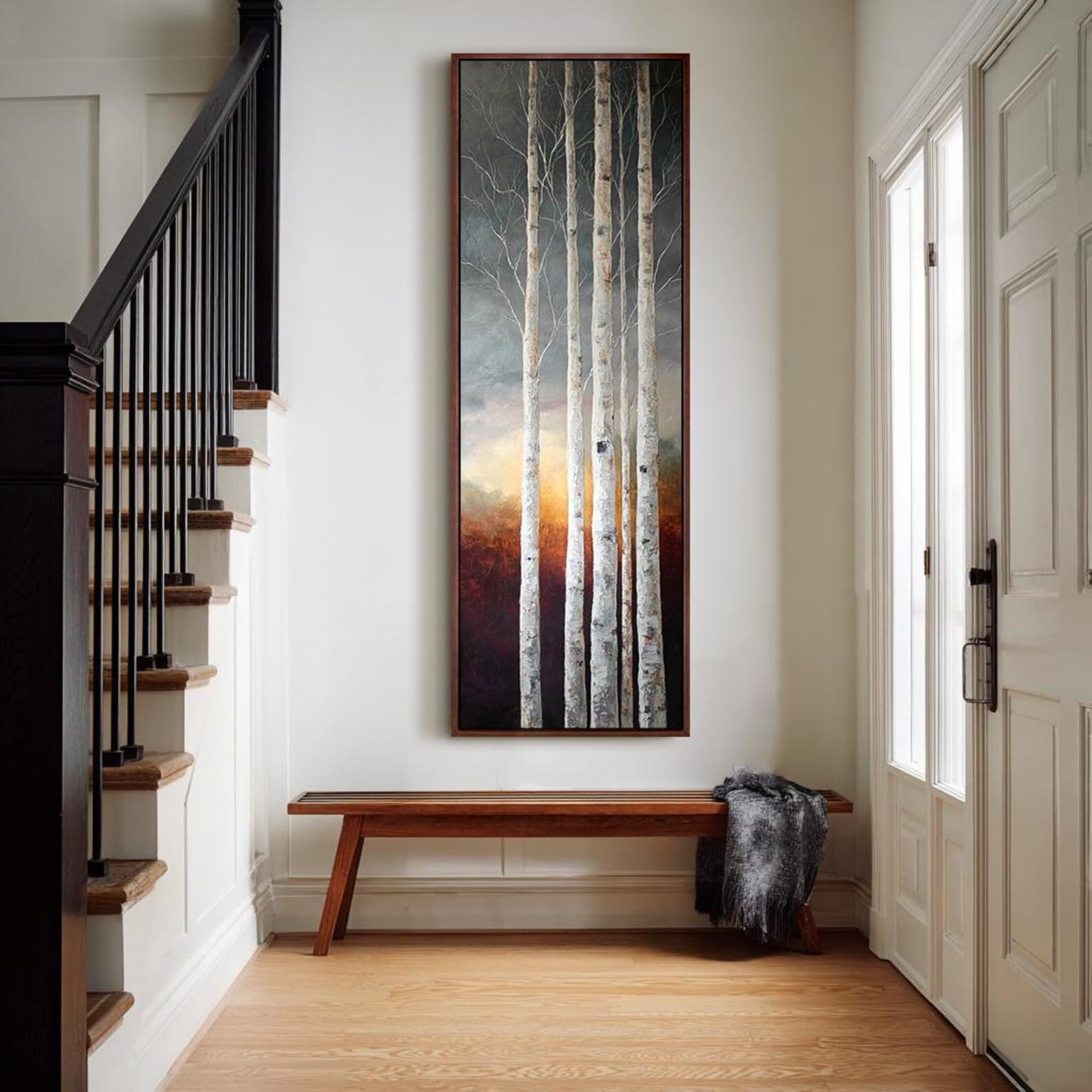 XINBAO Tall Narrow Wall Art for Entryway, Hallway Canvas Wall Art, Vertical Tree Prints, Birch Tree Canvas, Long Nature Decor(40x120cm/Frameless)