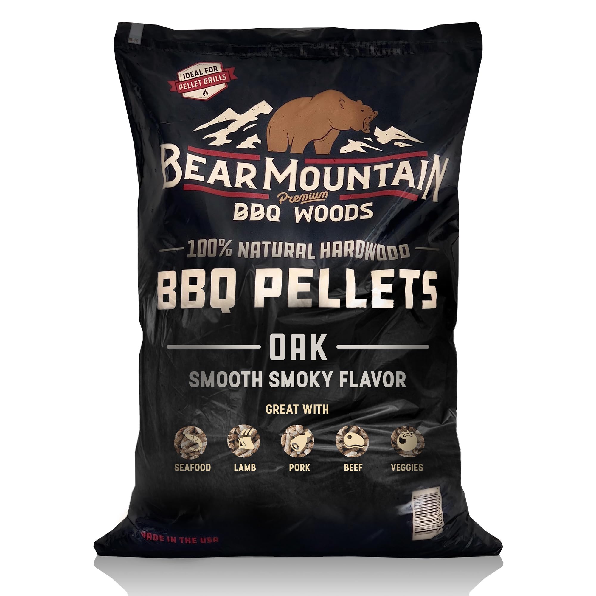 Bear Mountain All Natural Wood Pellets for Smoker, Grill & BBQ, 40 Lbs, Oak - Premium Hardwood Barbecue Pellets for Indoor and Outdoor Grilling