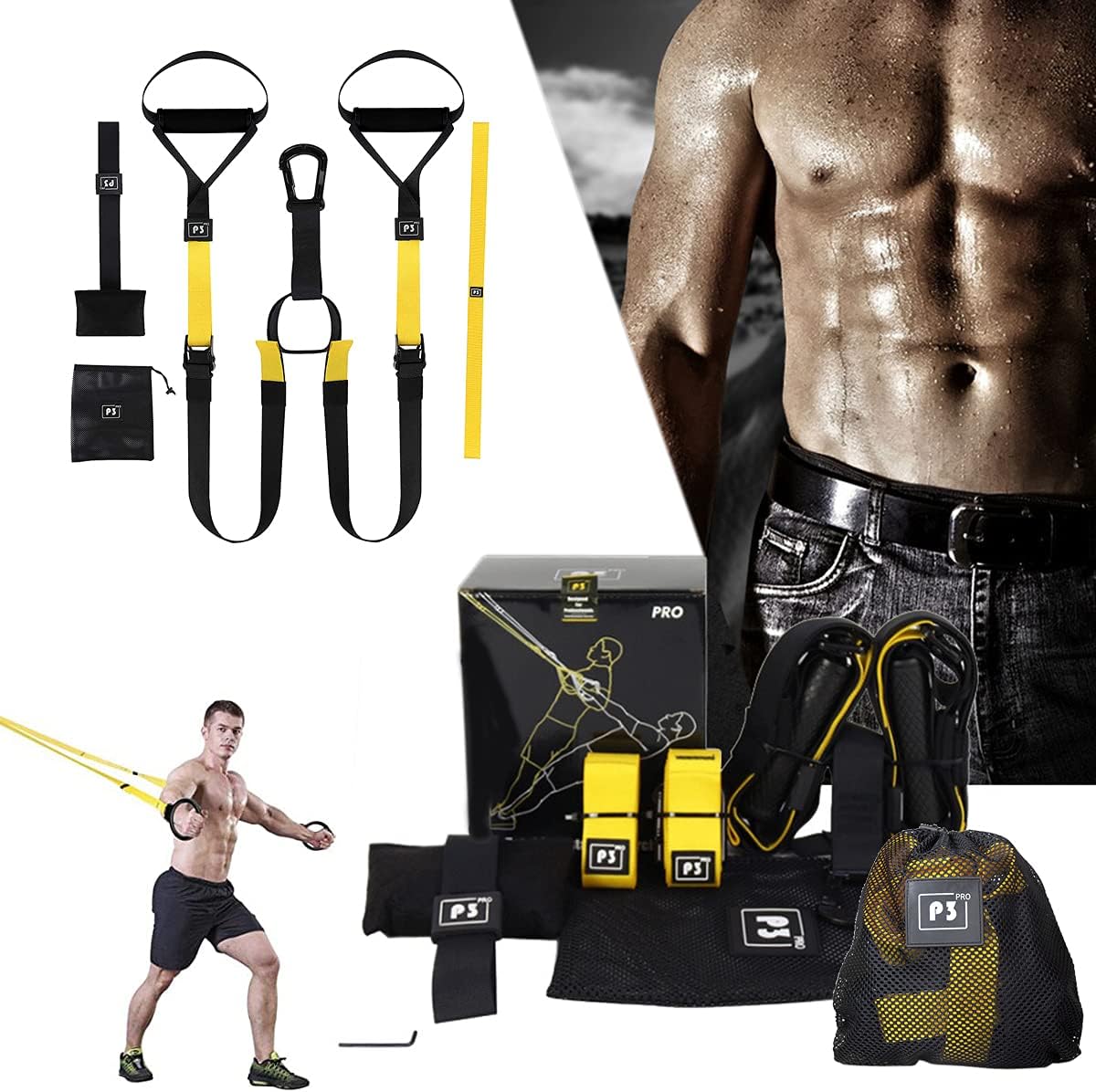 GT P3 PRO Training Suspension Trainer Home Gym Resistance bands Hanging Belt Sport Gym Workout Fitness Suspension Exercise Pull Rope Straps Training