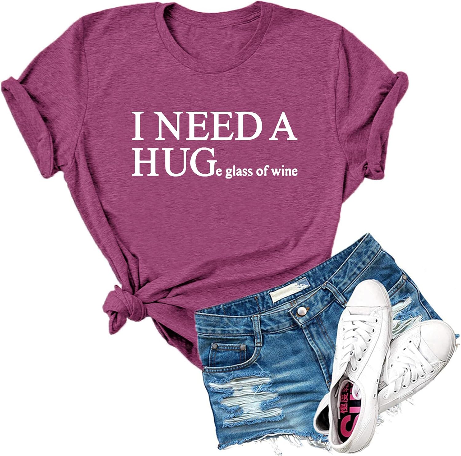 Dauocie Women's I Need A Huge Glass of Wine Novelty Graphic T Shirts