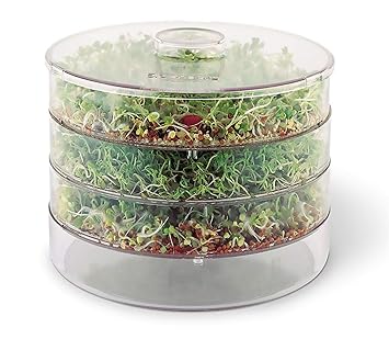 Rusho Sprout Maker with 4 Compartments for Multi Purpose Use - Plastic Grocery Container Sprouted Grains Seeds Dal Channa Chole Ragi Organic Sprouting Jar (500ml,4-Layer)