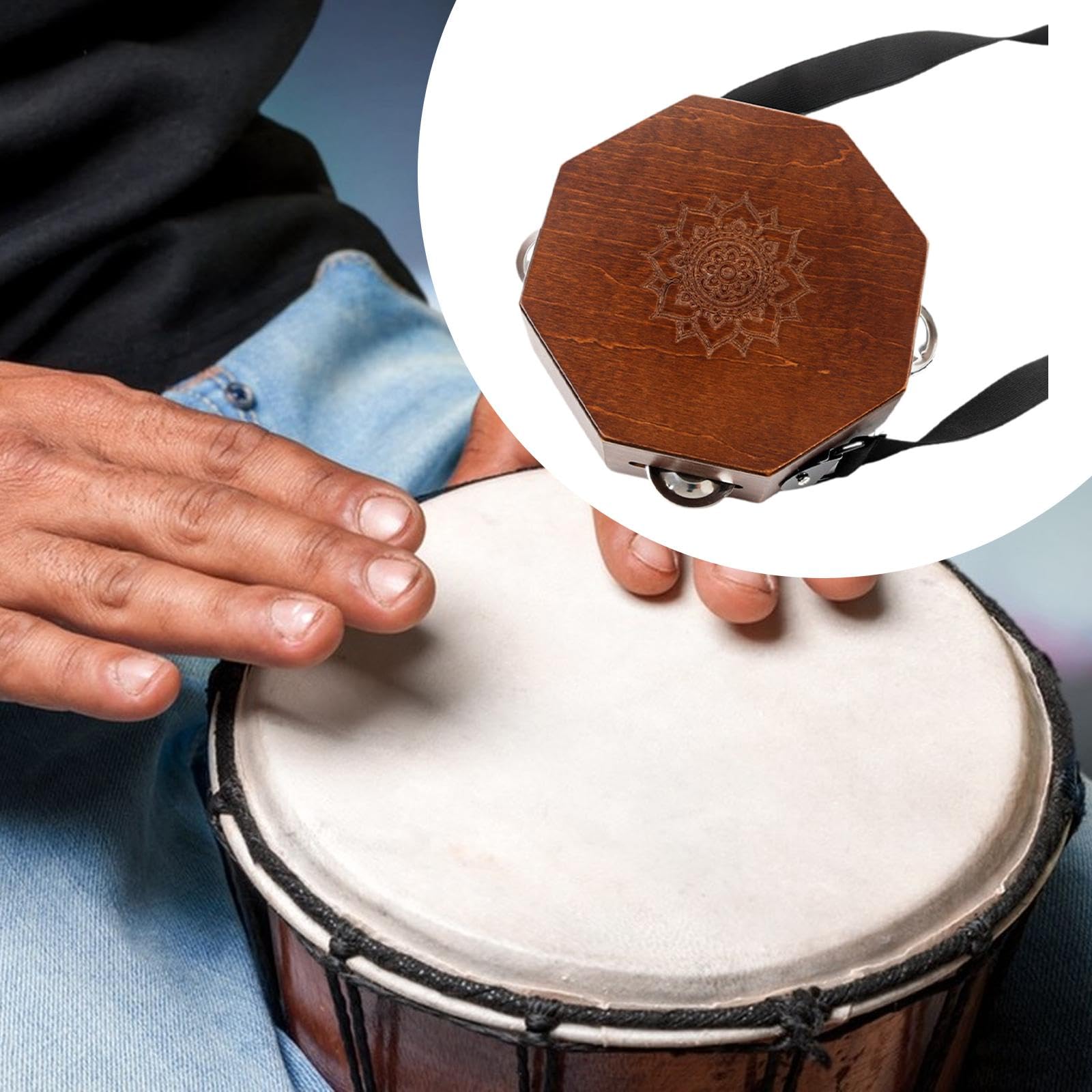 Cajón Portátil de Madera Instrumento de Percusión Caja Pequeña con Cinturón Y Platinelas Adecuado para Músicos Aprendizaje Viajes Presentac, Octágono Marrón