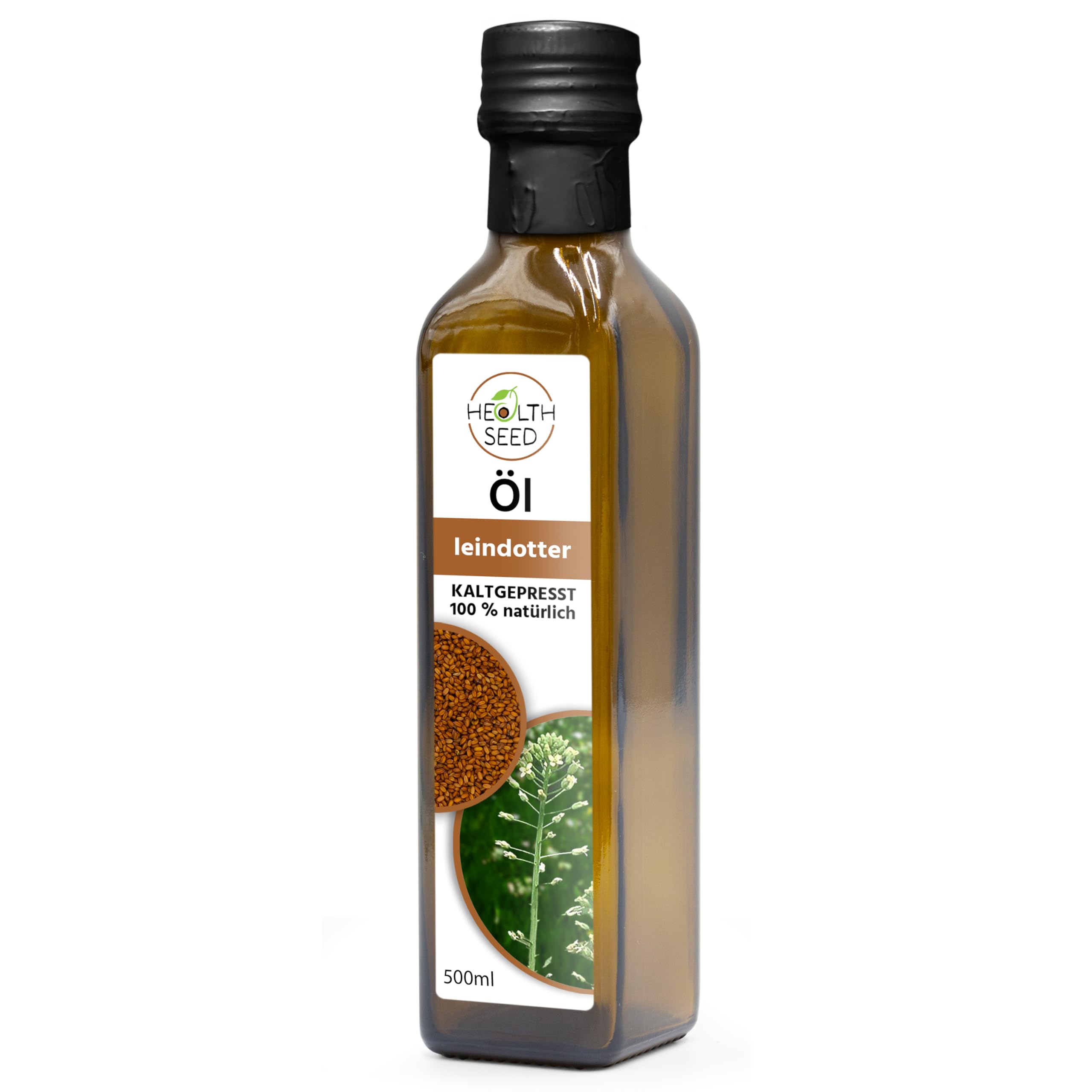 Health Seed® 4 x 500 ml / 2 litres – Huile de caméline non filtrée – Bouteille en verre 100 % pure pressée à froid – Fraîcheur du fabricant