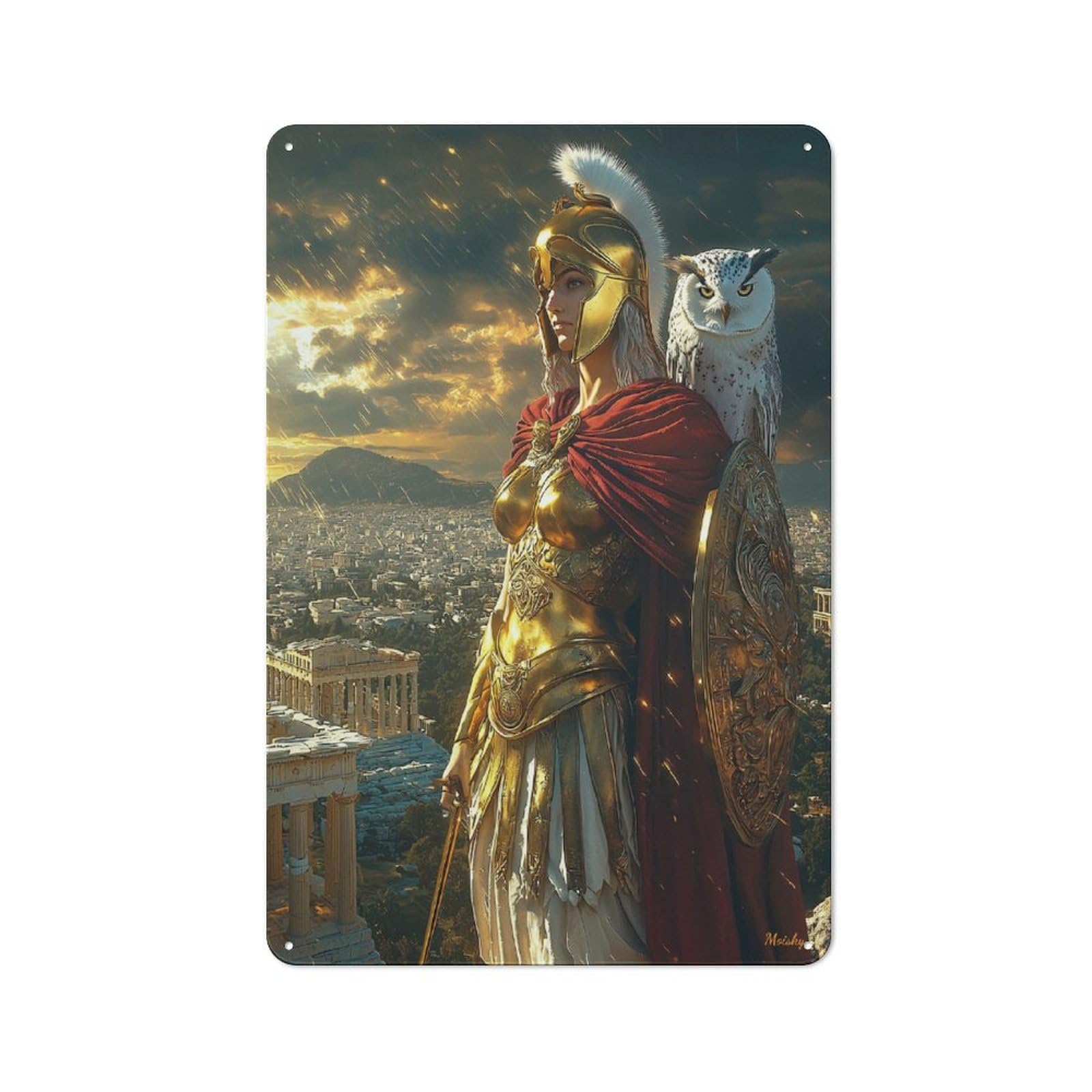 Junmoney Athena, Goddess Of Wisdom And War - Guardian Garage Style Of Ancient Power Decorative Metal Plaque 30X20cm, Garage Wall Decor For Workshop, Basement, Shed Or Games Room