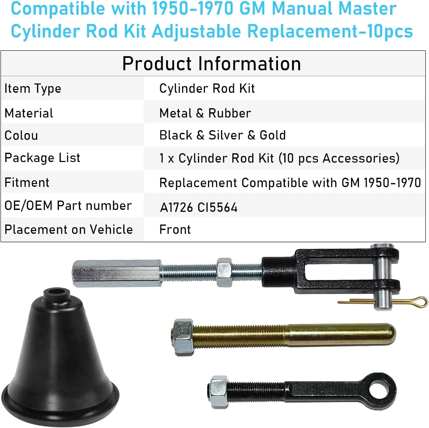 Moonlinks Compatible with GM 1950-1970 Manual Master Cylinder Push Rod Kit,Ci5564 Universal Auto Brake Pump Kit Adjustable Replacement with Clevis,Eyelet,Nuts & Crank Configuration