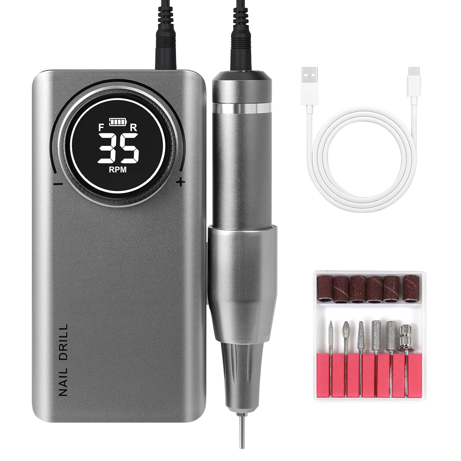 Professional Electric Nail Drill 35000 RPM Rechargeable Electric Nail File Machine Set Portable Cordless Electric File Professional Nail