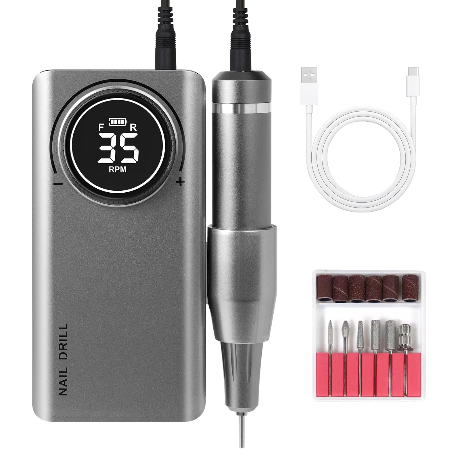 Professional Electric Nail Drill 35000 RPM Rechargeable Electric Nail File Machine Set Portable Cordless Electric File Professional Nail