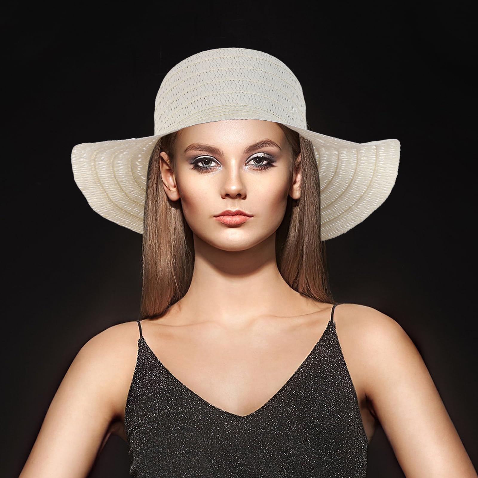 VOSAREA Chapeaux en Paille Tissée Ajustables et Légers Beige Lot de 12 à Large Bord pour Fête d'anniversaire ou Activités Créatives