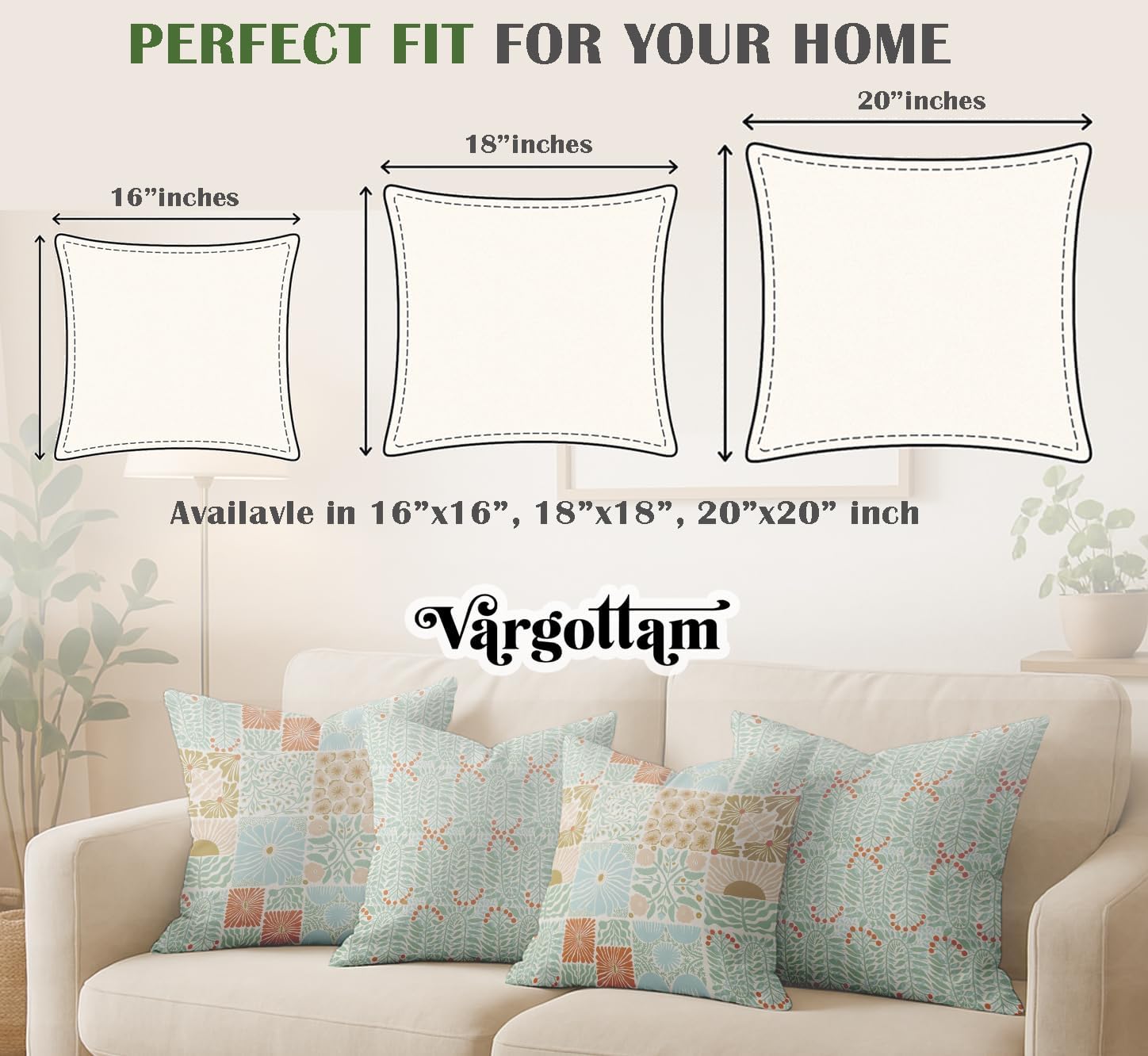 Set of 4 16x16 Inch Pillow Covers - 100% Cotton, Decorative Patchwork Print, Double-Sided Print with Concealed Zipper - Filler Not Included - Green
