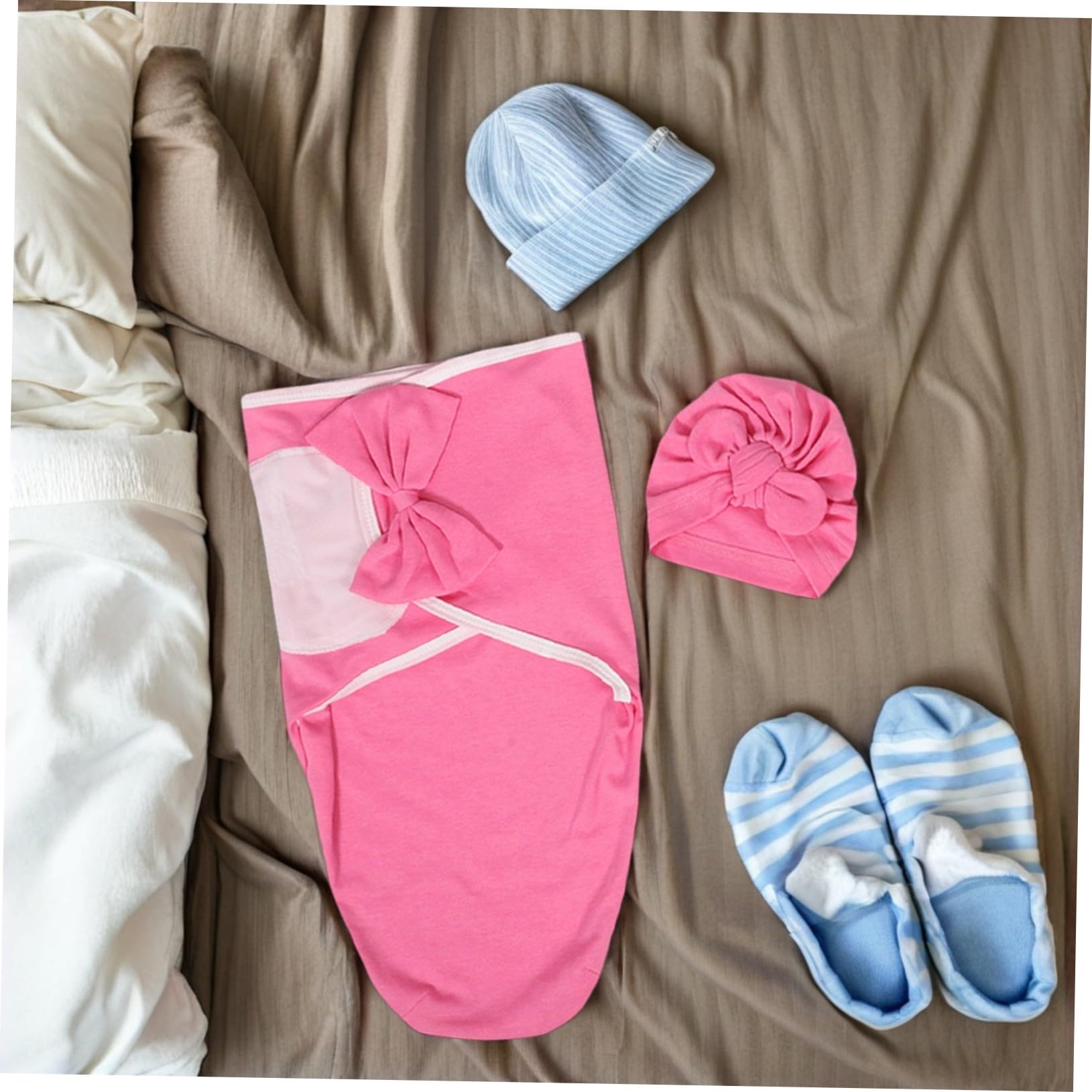 BESTonZON Couverture D’emmaillotage Bébé Fille Nœud, Lot de 3 Set de Sets