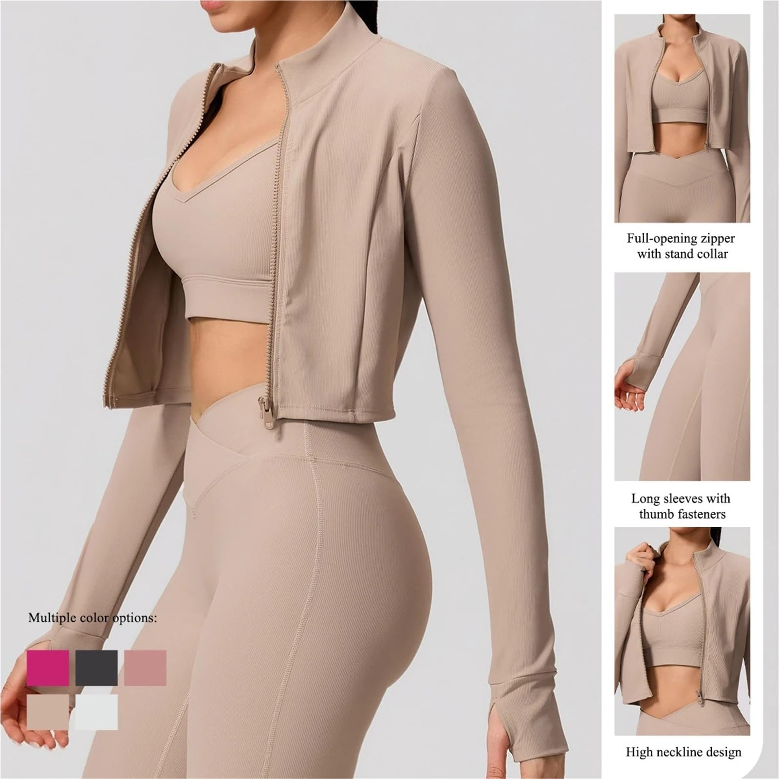 Sport Tights Jacke für Damen Sportjacke mit Reißverschluss for Damen, langärmelig, Yoga-Oberteil, Fitnessstudio, Sportbekleidung, schnell trocknend, atmungsaktiv, Fitness-Mantel, einfarbig
