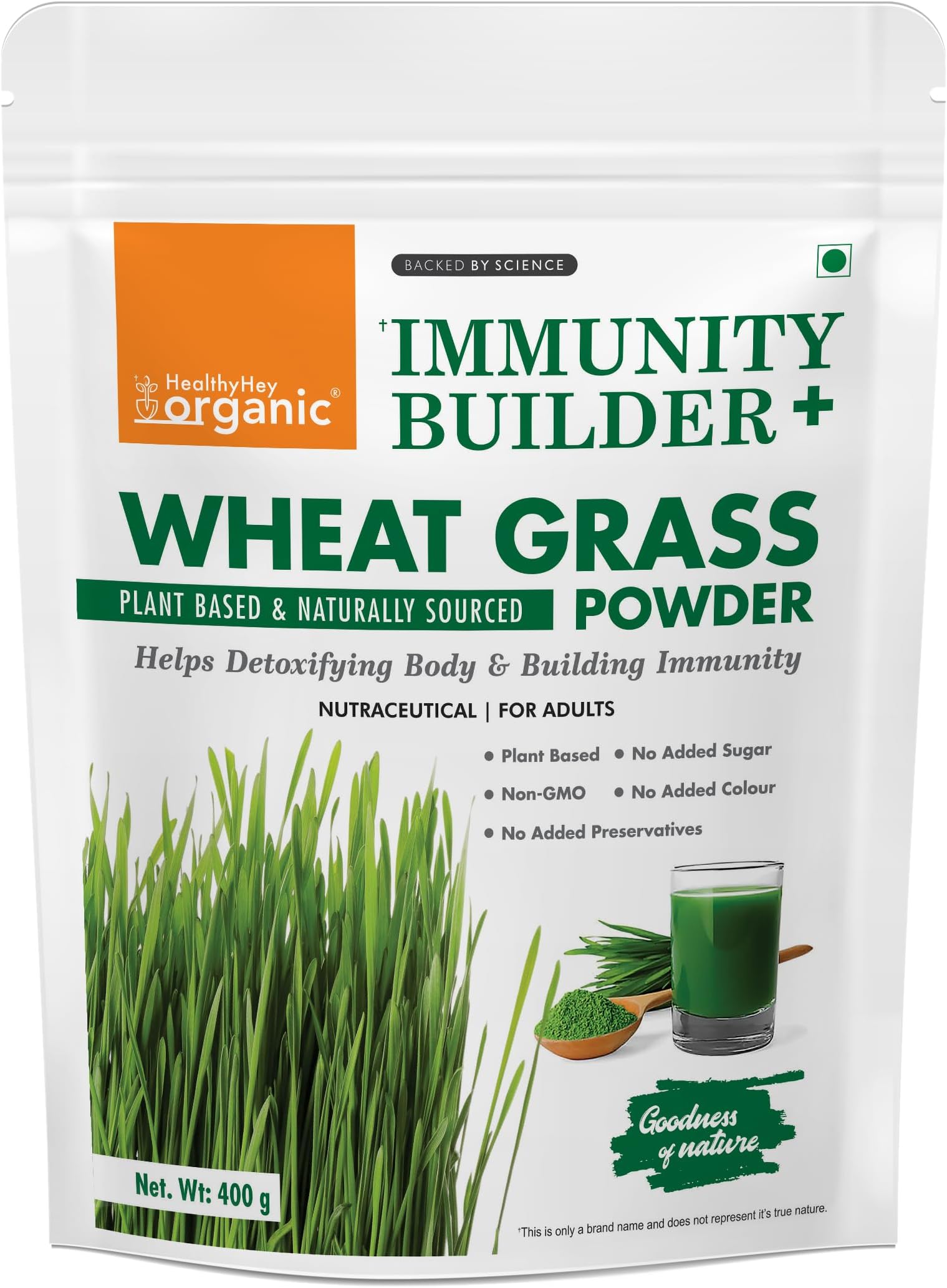 HealthyHey Organic Wheat Grass Powder | Builds Immunity & Detoxify Body | 400 gram