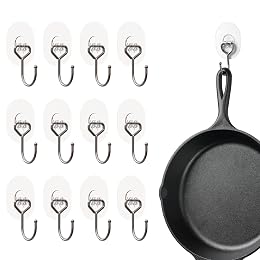 Wrap-It Storage Sticky Hooks - Large (12-Pack) - Waterproof Clear Adhesive Hooks for Hanging in Bathroom and Under Cabinet Strong Adhesive for Home Storage