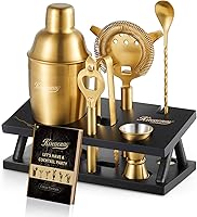 Vista 12 de KITESSENSU Juego de coctelera de camarero, juego de barra plateada de 6 piezas con soporte, kit de barra con herramientas esenciales para accesorios