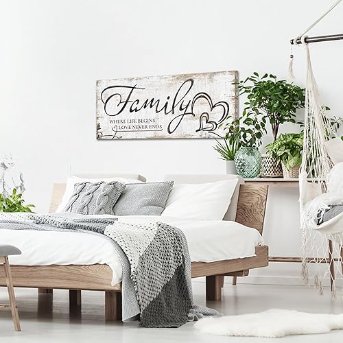 Miniatura 4 de KREATIVE ARTS Gran decoración familiar para el hogar en pared rústica, señal de hogar inspiradora, citas inspiradoras: donde comienza la vida y el