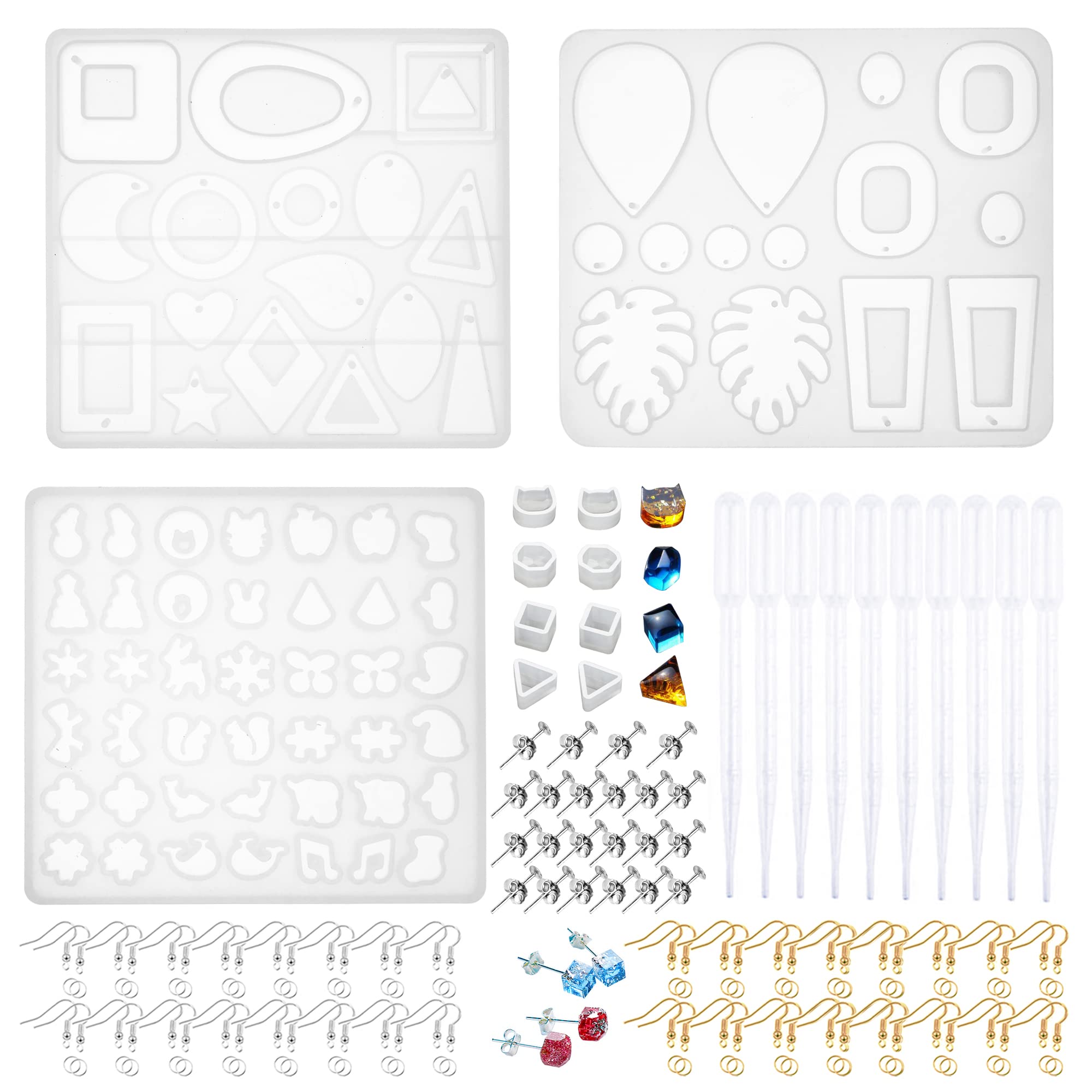 Woohome 11 Stück Ohrring Schmuck Silikonform Ohrring Gemischt Gießform Resin Form mit Ohrhaken und Biegeringe für Harzschmuck, Anhänger, Harzhandwer