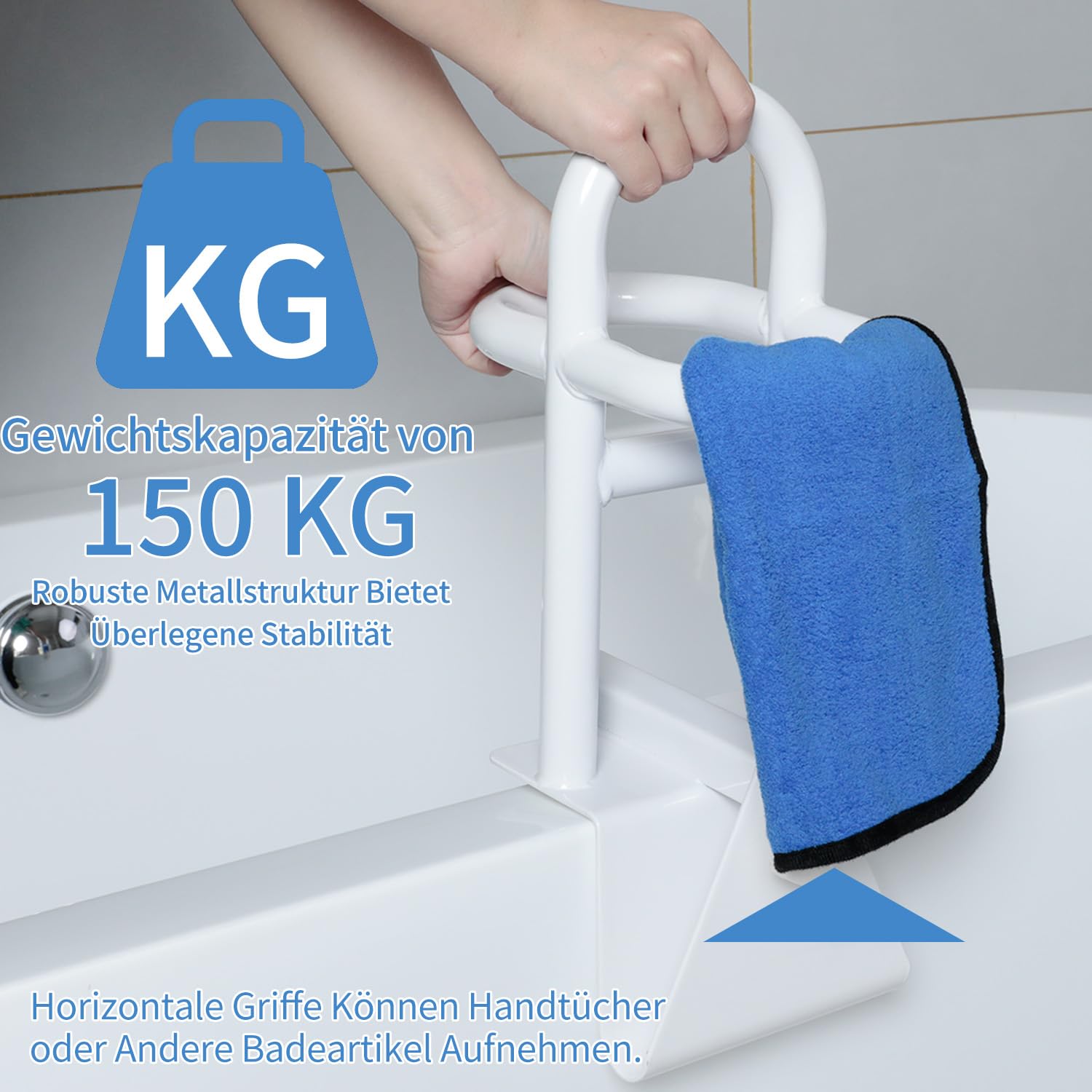 Mango triple de seguridad ajustable para bañera ajustable, antes de comprar, comprueba el grosor de la pared de la bañera > 7,5 cm, mango de bañera para personas mayores, mango de bañera sin