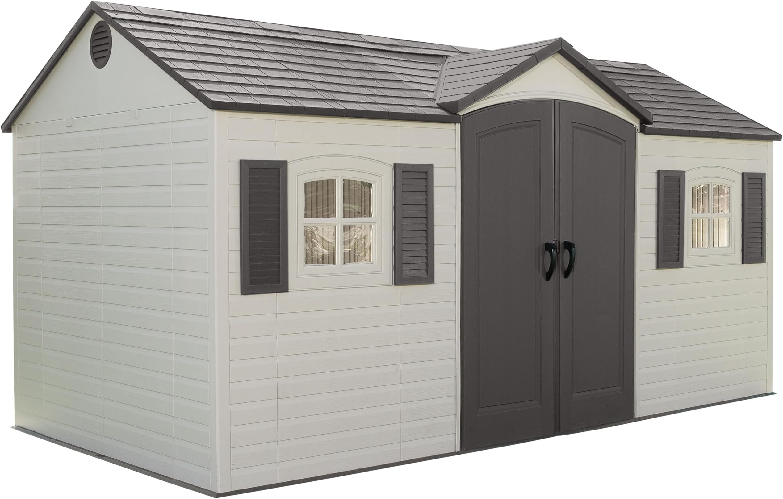 Lifetime 6446 Outdoor Storage Shed with Shutters, Windows, and Skylights, 8 by 15 Feet, Putty/Brown