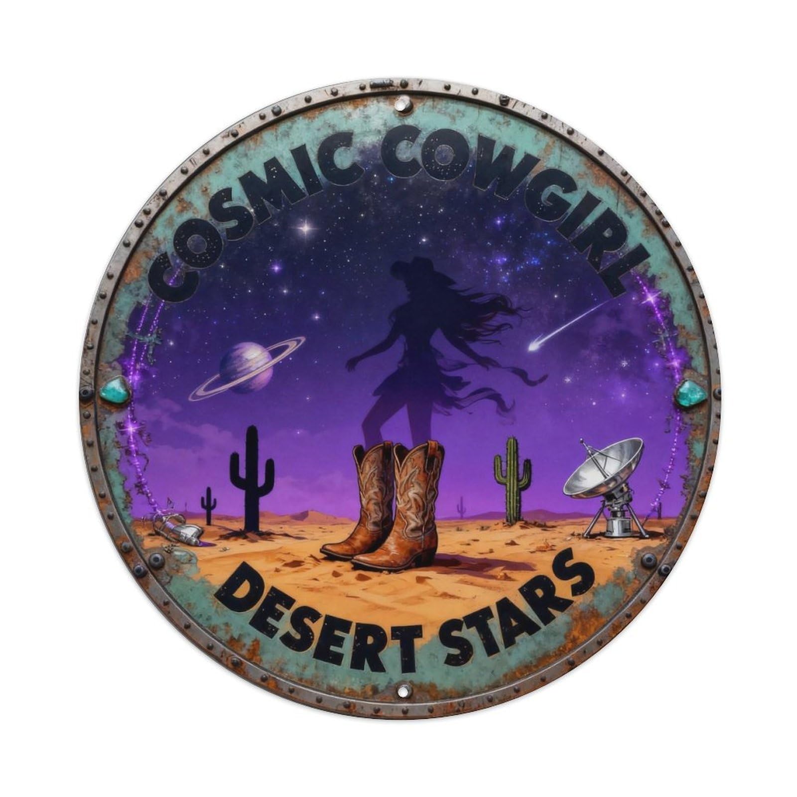 Cosmic Cowgirl Sign Metal Tin Sign Plaque