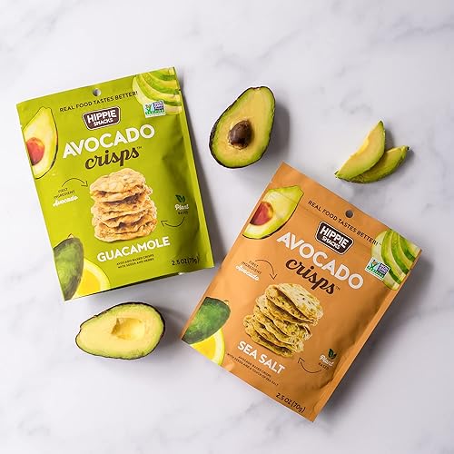 Miniatura 4 de Hippie Snacks Patatas fritas de aguacate, guacamole, a base de plantas, con alto contenido de proteínas, sin gluten para tablas de embutidos, 2.5