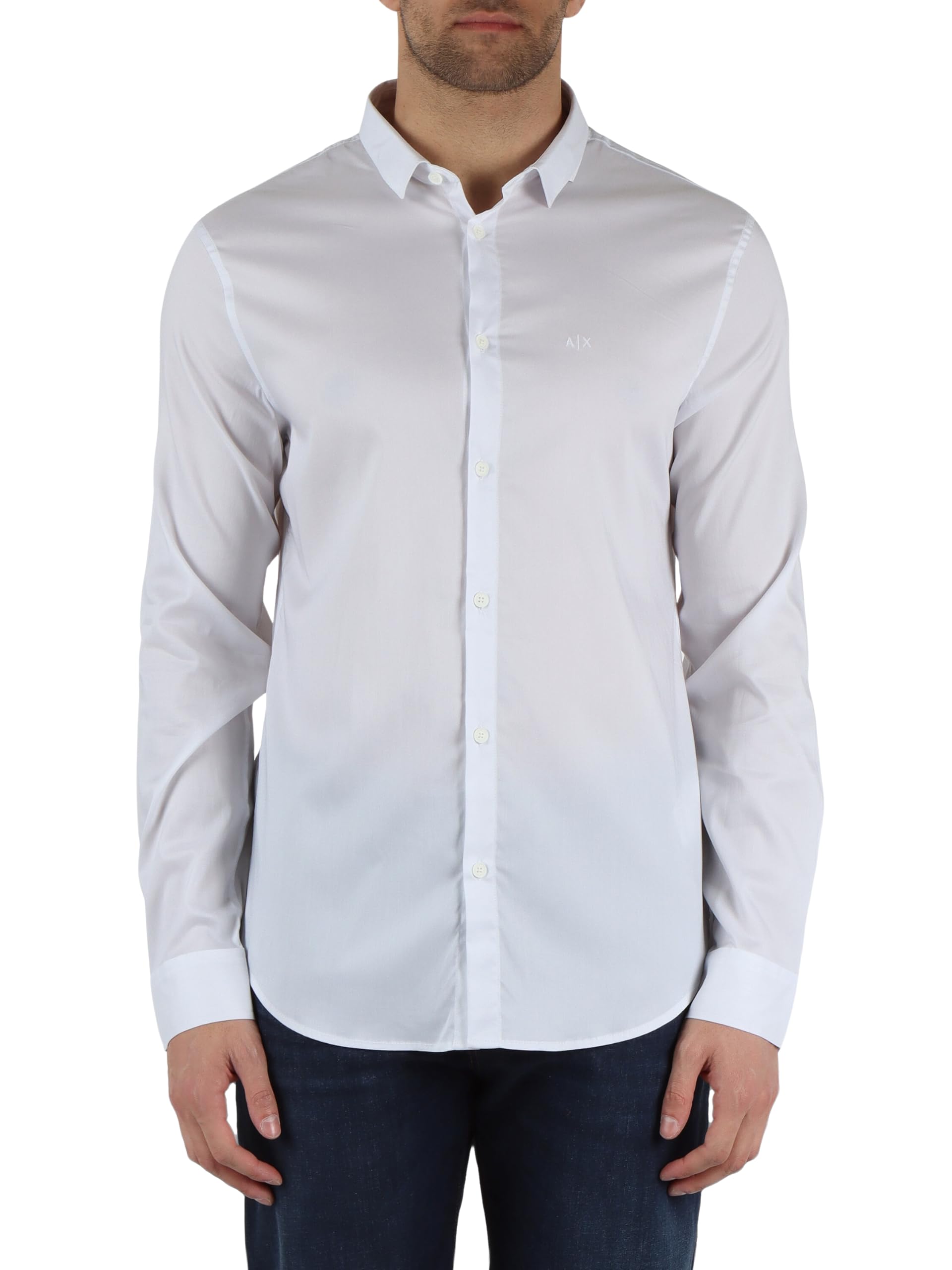 Armani Exchange Men's White Long Sleeve Ultra Stretch Lyocell Button Down Shirt. Slim Fit. Shirt,