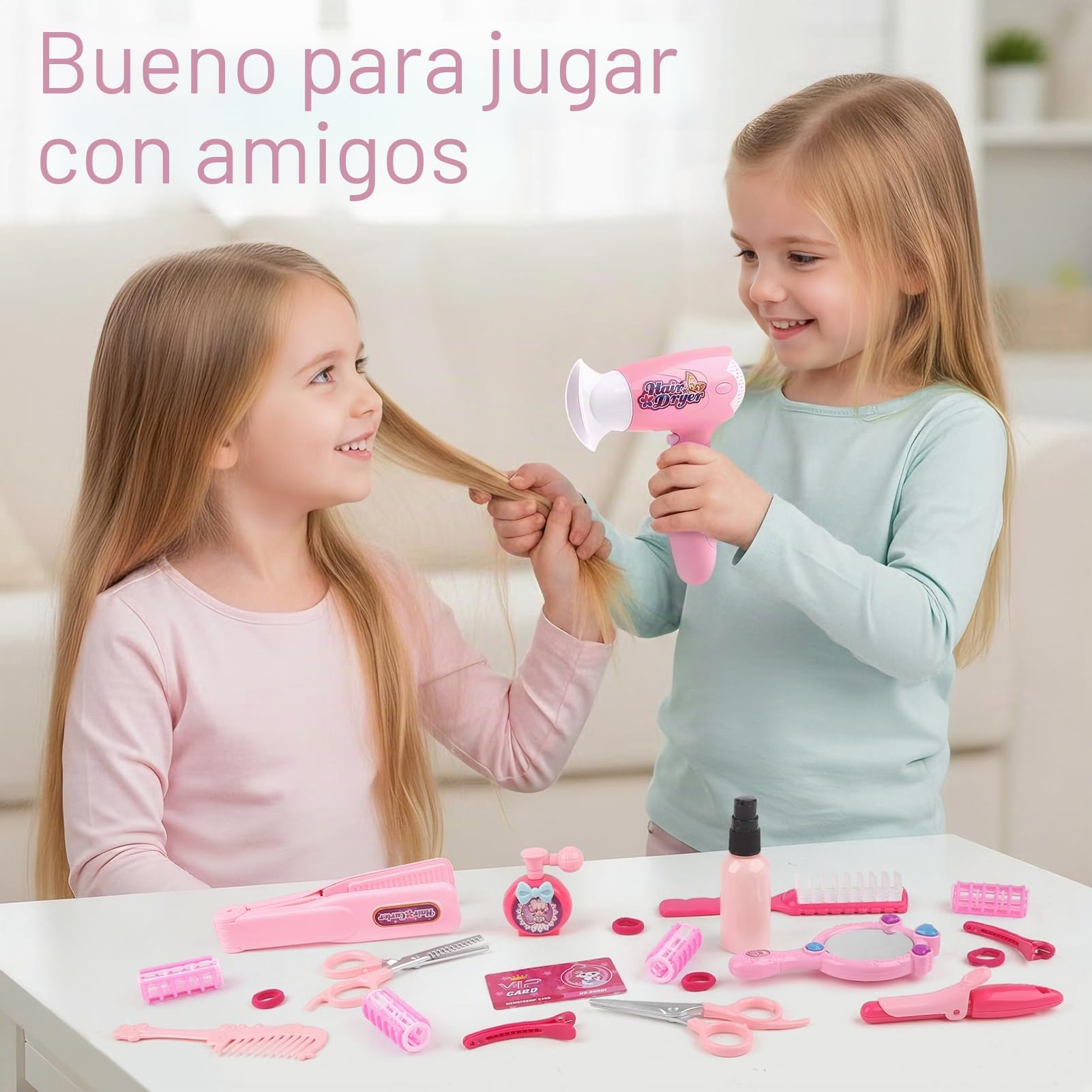 Sanlebi Juguetes de peluquería para niñas, Juego de 25 Piezas de Juguetes de Estilo para niños de 3 a 6 años con secador de Pelo, Tijeras de Peluquero y Accesorios de Estilista