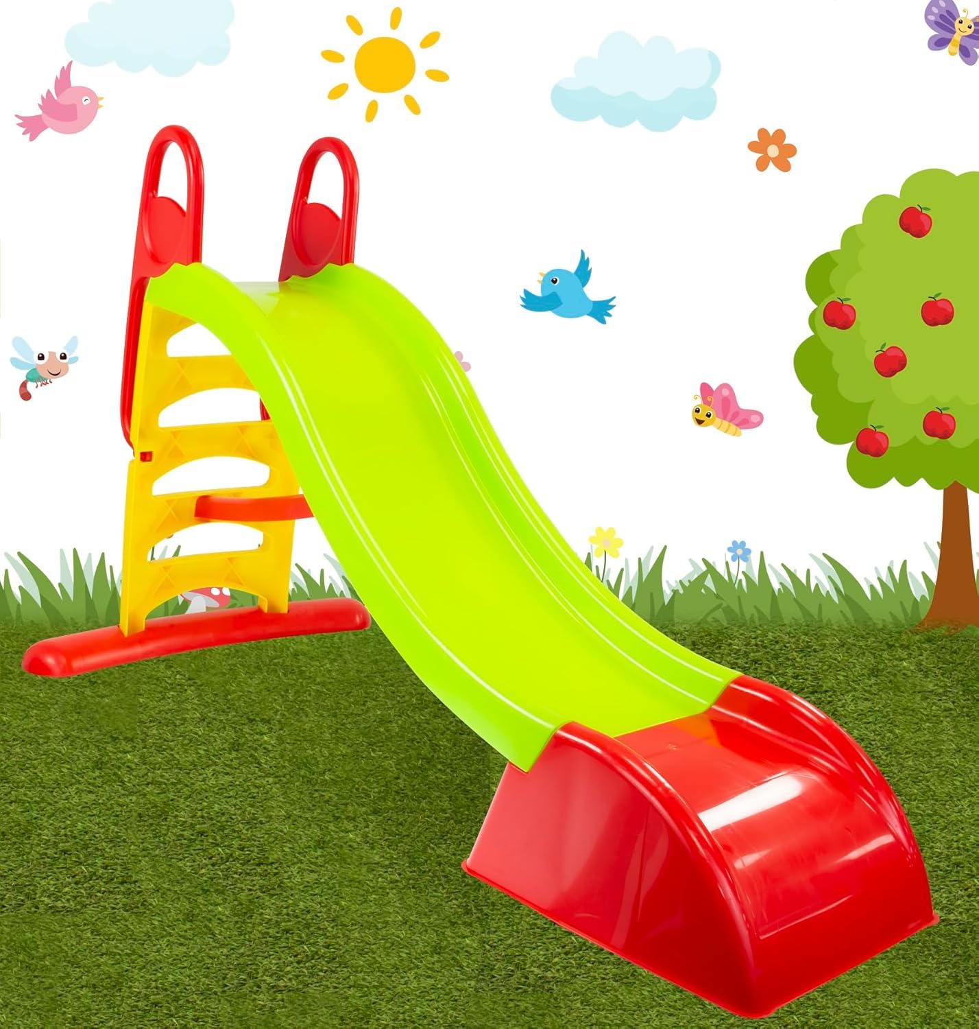 Mochtoys Kinder Rutsche mit Wasseranschluss 180 cm Rutschlänge - Wasserrutsche für Innen und Außen für Kinder ab 2 Jahren Farbe: Grün/Rot