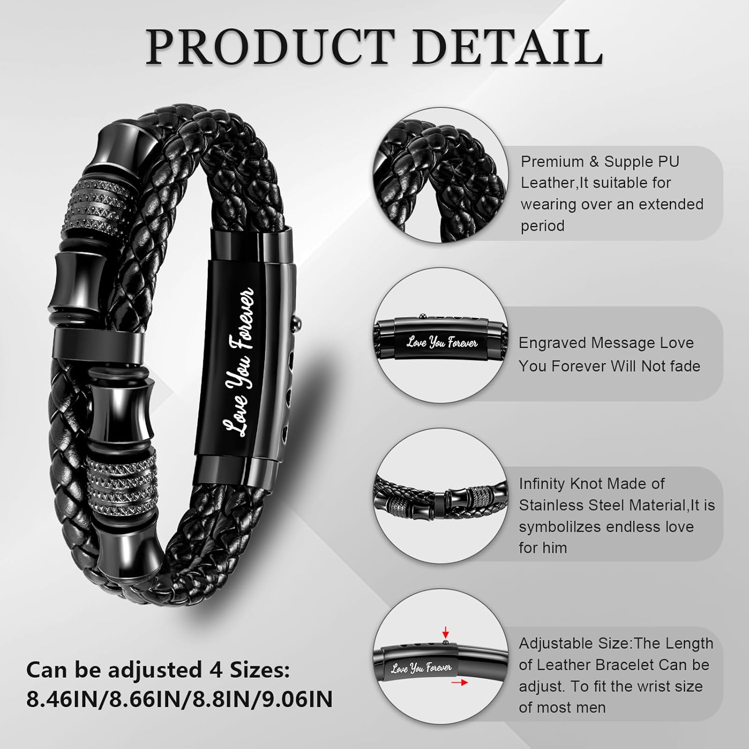 Leather Bracelet Gifts For Son/Husband/Men,To My Son/Husband/Men Bracelet With Stainless Steel Adjustable Clasp,Men's Jewelry For Christmas Birthday Gifts - Image 5