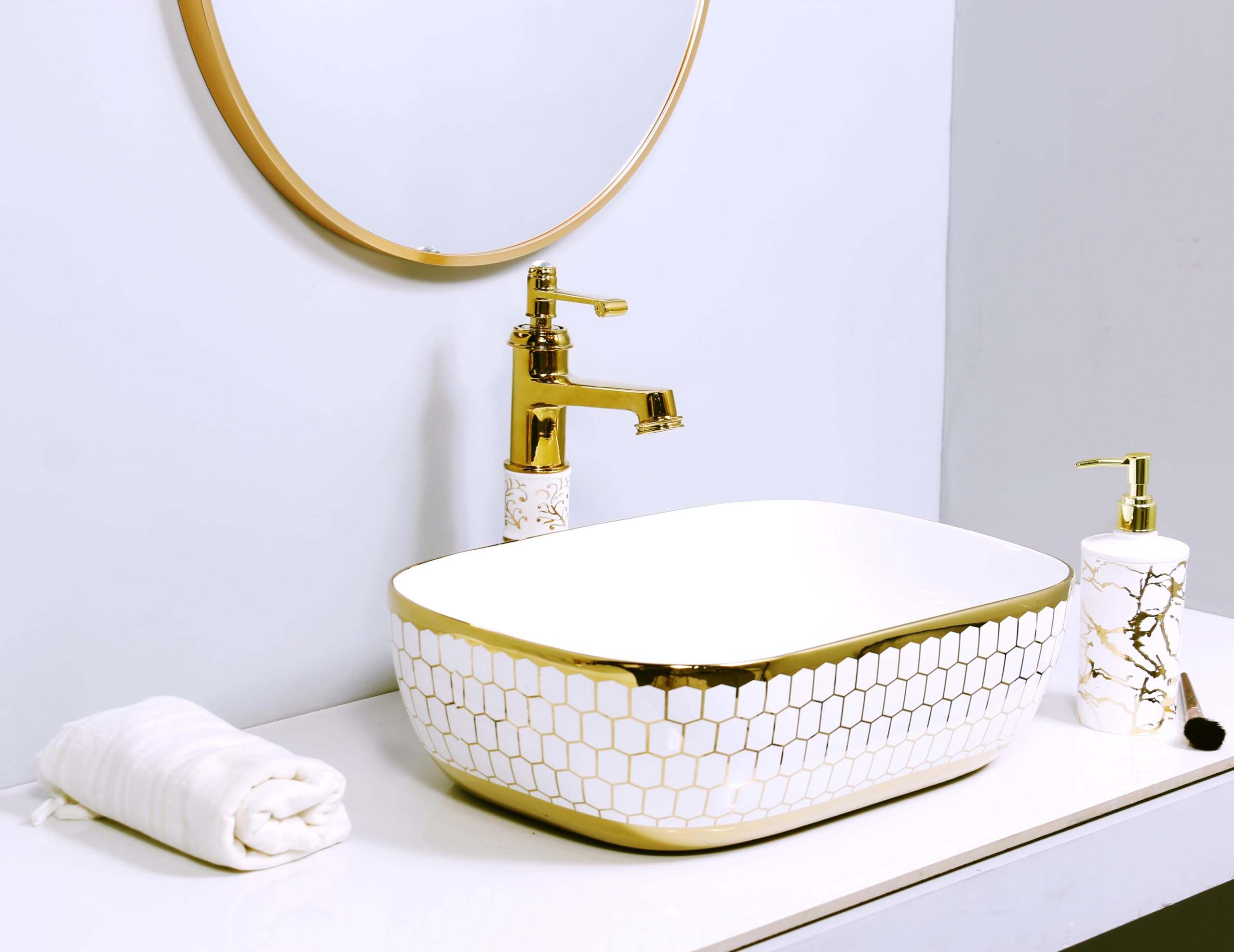 See full amazon price history chart for LUXART Table Top Wash Basin For Bathroom | Over Counter Top Wash Basin For Living Room | Washbasin Countertop | Tabletop Ceramic Bathroom Kitchen Sink | Size-13X18X5.5 INCH (White_Gold_Honey_Comb) LUXART Table Top Wash Basin For Bathroom | Over Counter Top Wash Basin For Living Room | Washbasin Countertop | Tabletop Ceramic Bathroom Kitchen Sink | Size-13X18X5.5 INCH (White_Gold_Honey_Comb) (B0D2W8LV88) Amazon Price History, Amazon Price Tracker