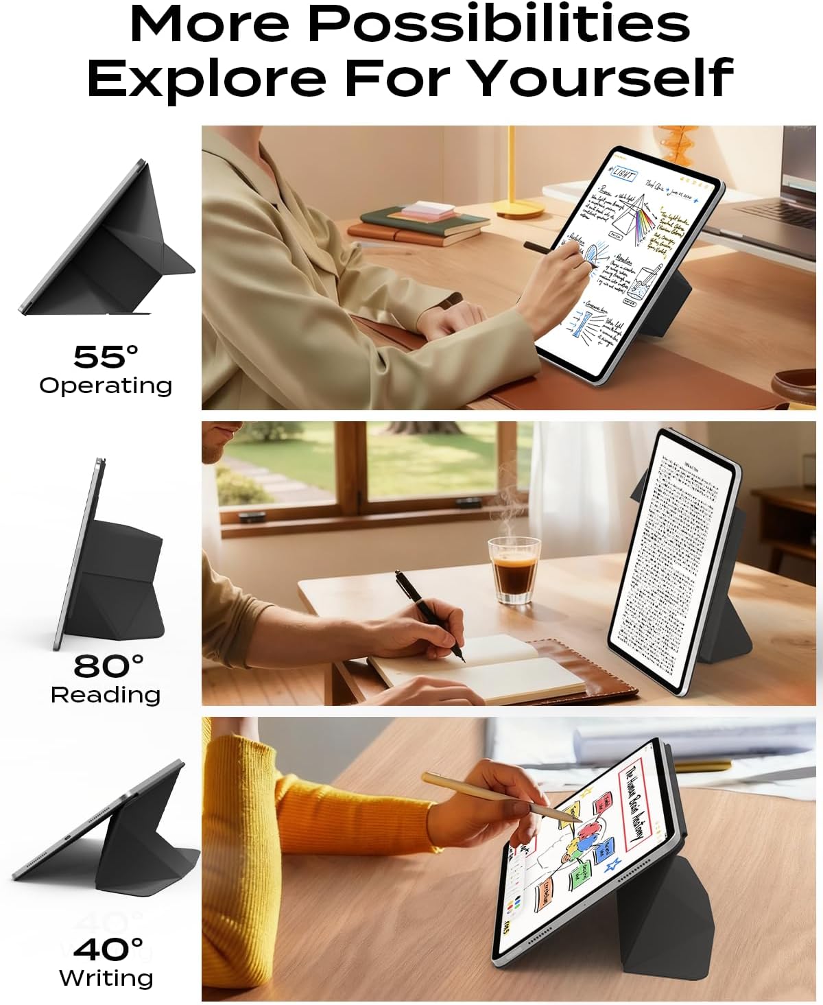JKSML Dynamic Folio Case for iPad Air M4/M3/M2 11" & Air 4th/5th Gen 10.9", Detachable Pencil Holder, 20+ Multi-Angle Origami Cover, Slim & Ergonomic & Powerful Magnetic - Black