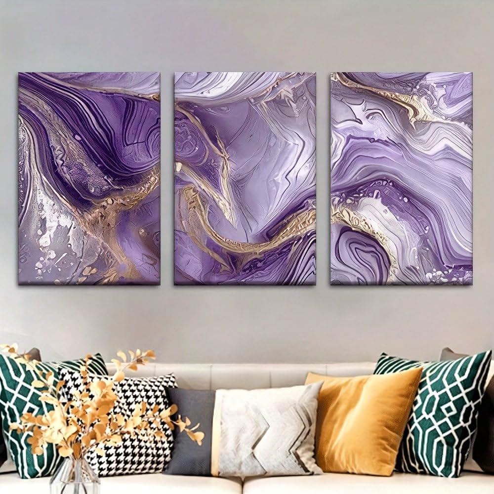 Toile abstraite violette aquarelle triptyque poétique pour décorer vos murs - 8