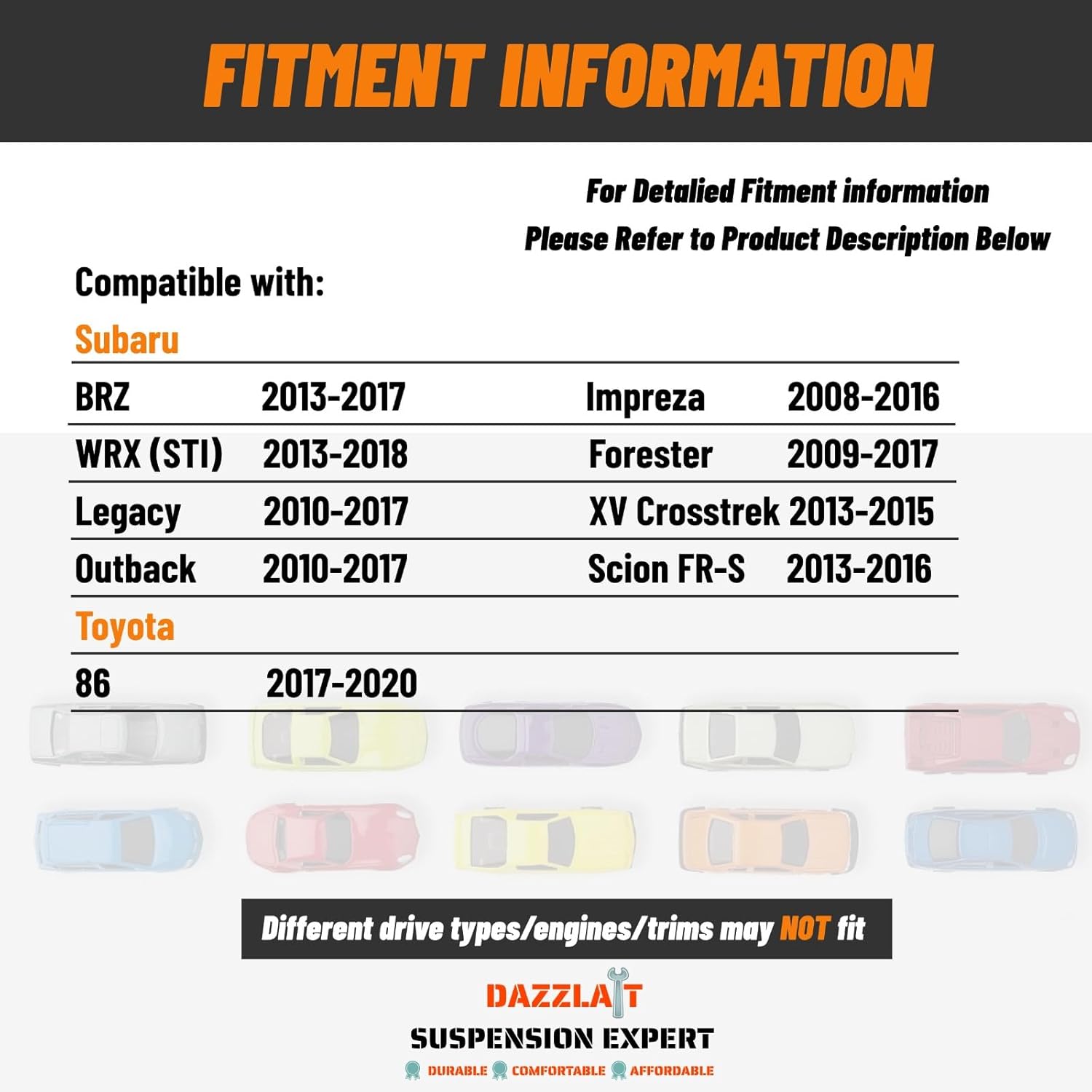 SB-01 Adjustable Rear Camber Arms Lower Arms, Set of 2, Fit for Subaru BRZ 2013-2017丨Toyota 86 2017-2020丨WRX (STI) 2013-2018 丨Impreza 2008-2016丨Forester 2009-17丨Legacy 2010-17丨Scion FR-S 2013-2016