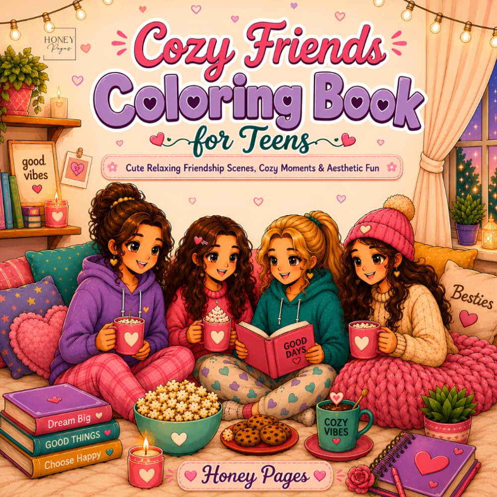 Cozy Friends Coloring Book for Teens: Cute Relaxing Friendship Scenes, Cozy Moments & Aesthetic Fun | 45 Adorable Coloring Pages Featuring Sleepovers, ... More (Honey Pages Cozy Coloring Book Series)