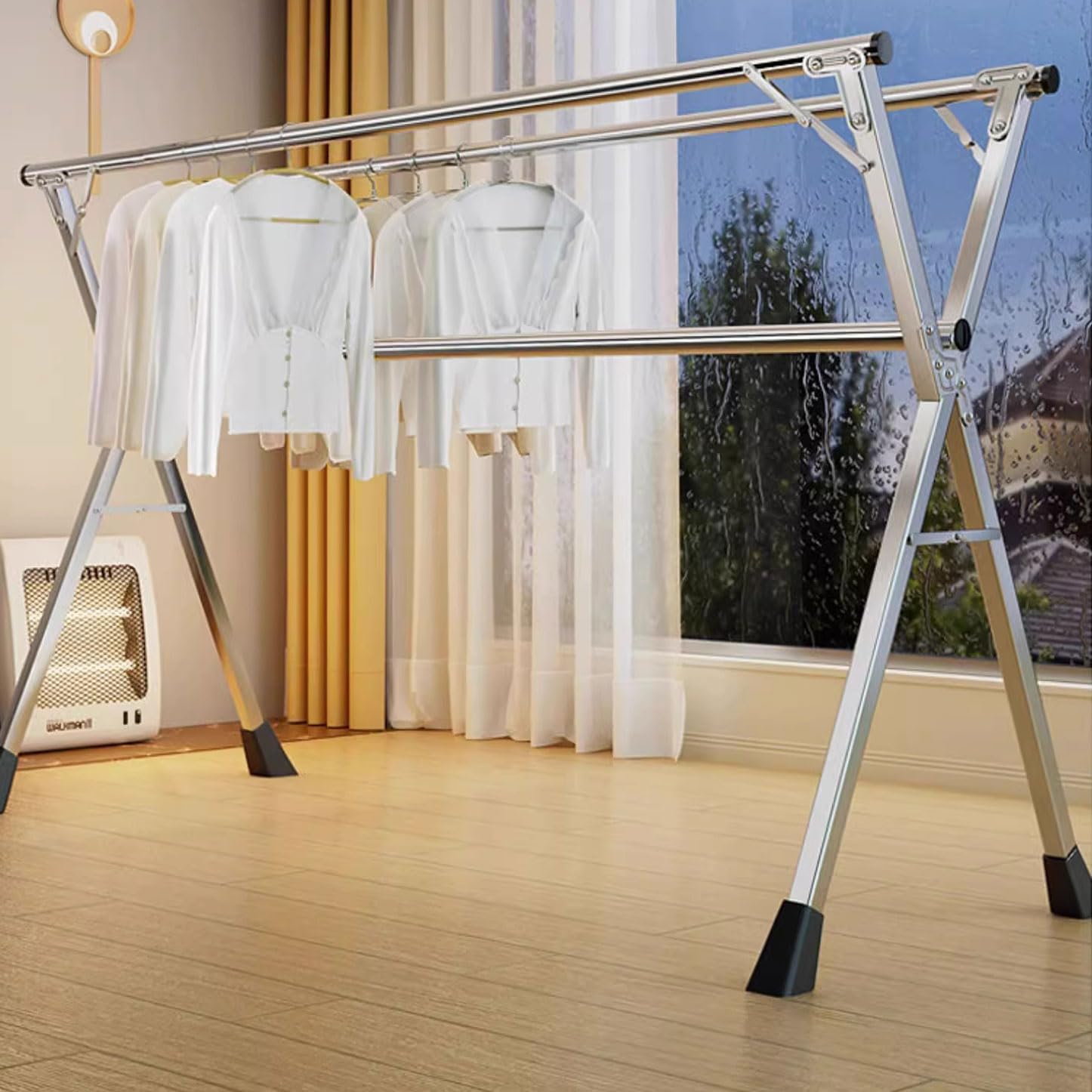 Étendoir à linge robuste en acier inoxydable pliable avec 20 crochets