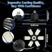 Vista 6 de Luz de garaje – Bombilla de garaje súper brillante de 15000 lúmenes, equivalente a 150 W, atornillada en enchufe E26 con 6 paneles deformables, 6500