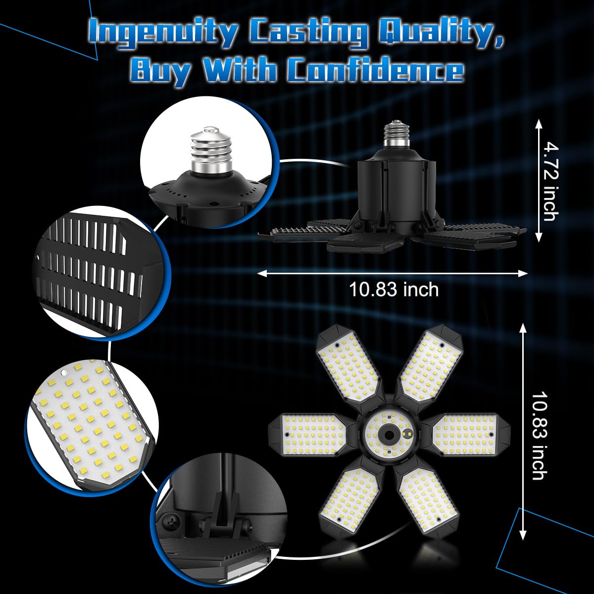 Bombillas de garaje – Luces LED de cochera atornilladas en el enchufe de la bombilla con 6 paneles deformables 6500 K, lámpara de sótano E26, luces LED para tienda para sótano, taller