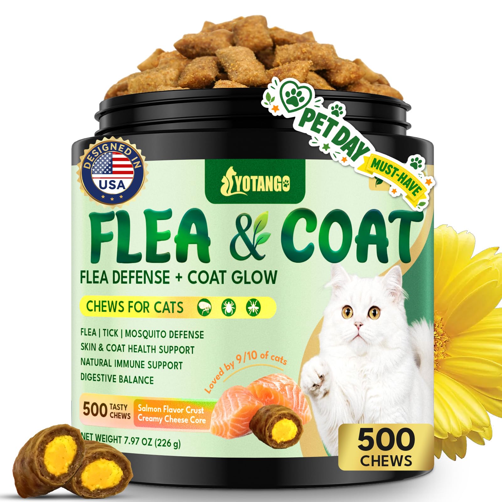 YOTANGO Cat Flea Treatment Crunchy & Creamy Chewables