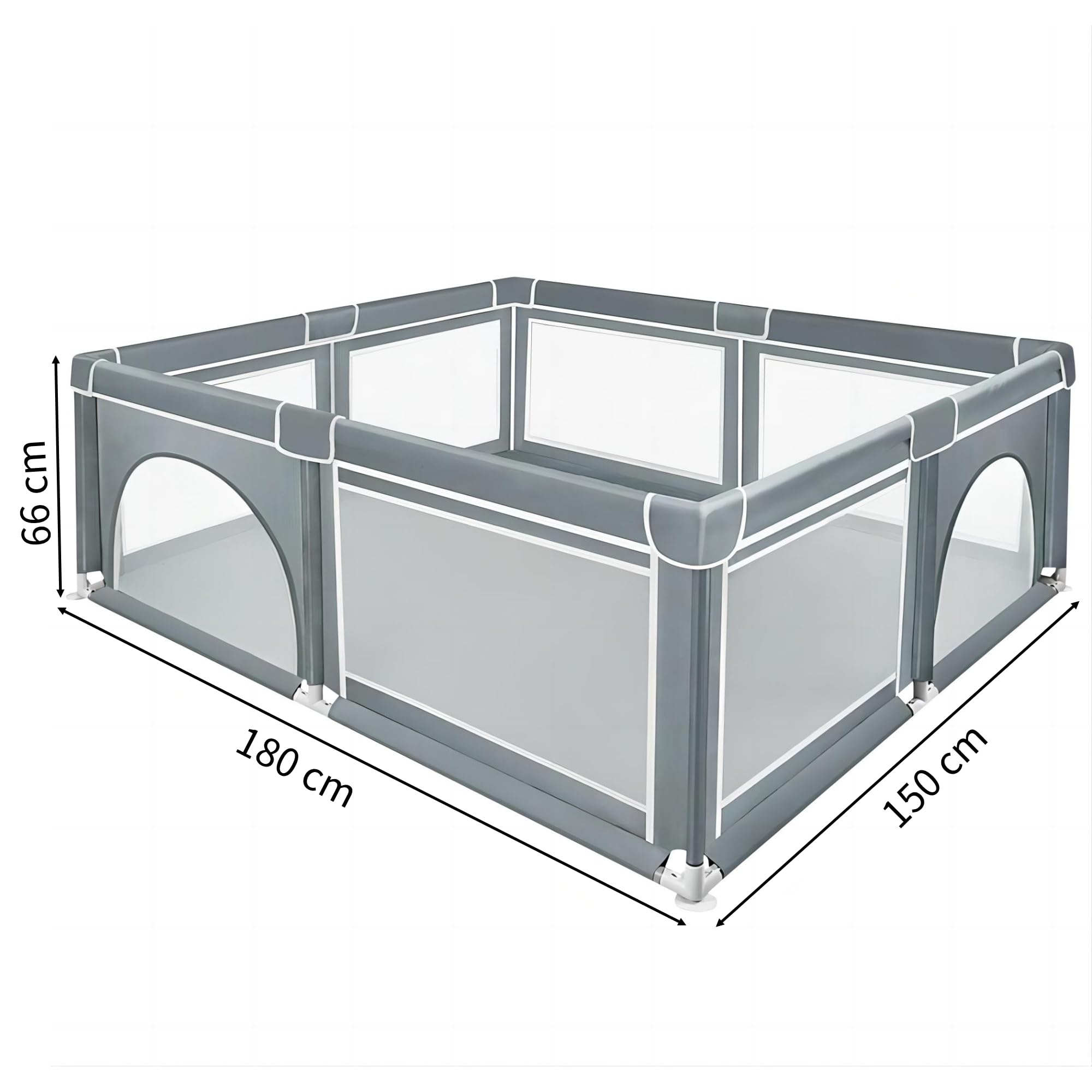 Parque Bebe Modulable 180 x 150 x 66 cm de Tela Oxford, Parque Infantil con Barreras y Bolsa de Almacenamiento, Parques de Juegos Bebé para Interior/Exterior (Gris)
