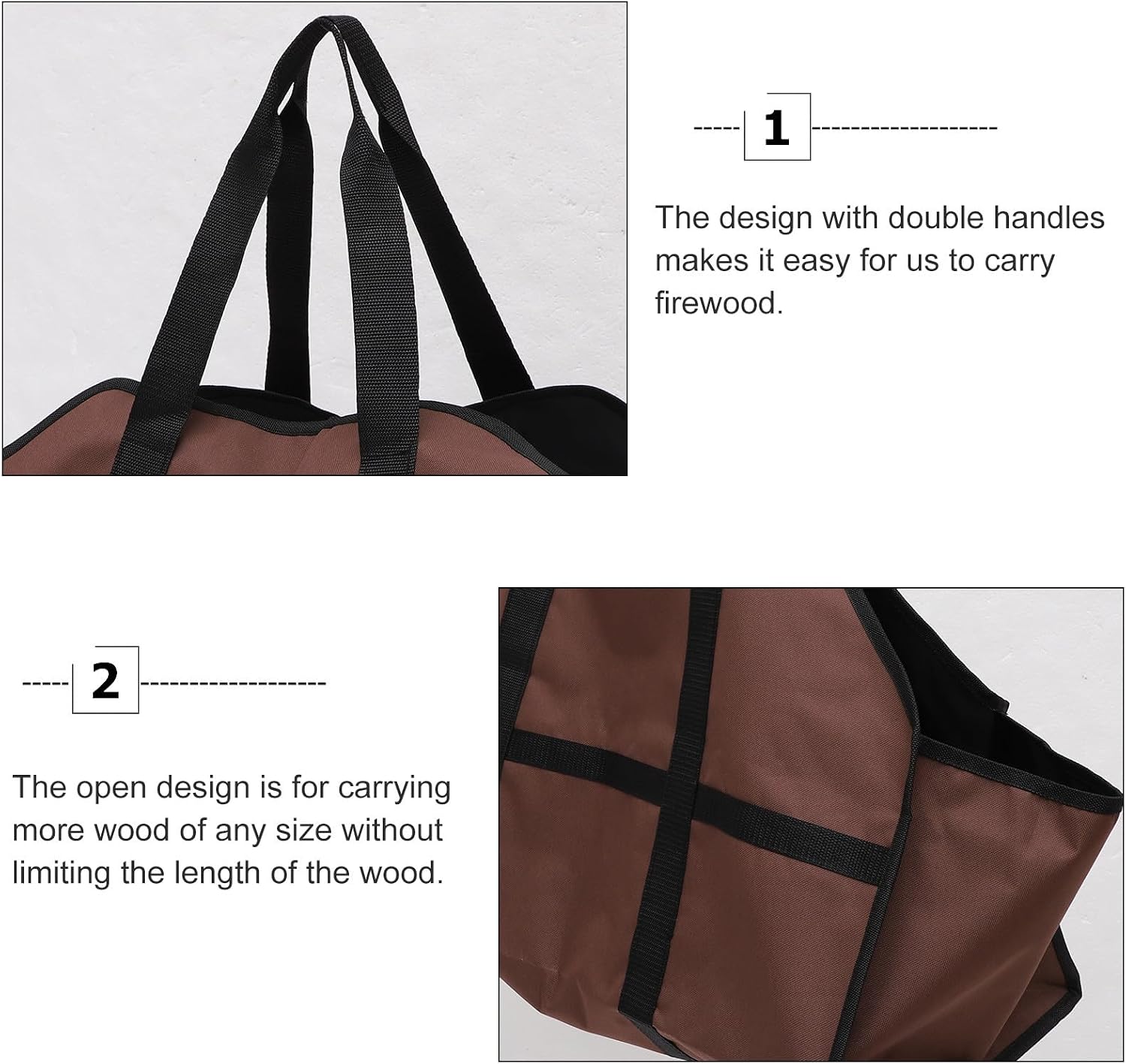 LABRIMP Heavy Duty 600d Oxford Cloth Firewood Carrier Log Storage Bag with Handles, Portable Wood Holder for Outdoor Camping and Indoor Fireplace Use, Coffee Color