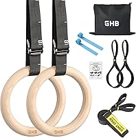GHB Wooden Gymnastic Rings 1.25" Olympic Gym Rings with Adjustable Straps, Door Anchor & Foot Straps for Pull Ups & Bodyweight Training